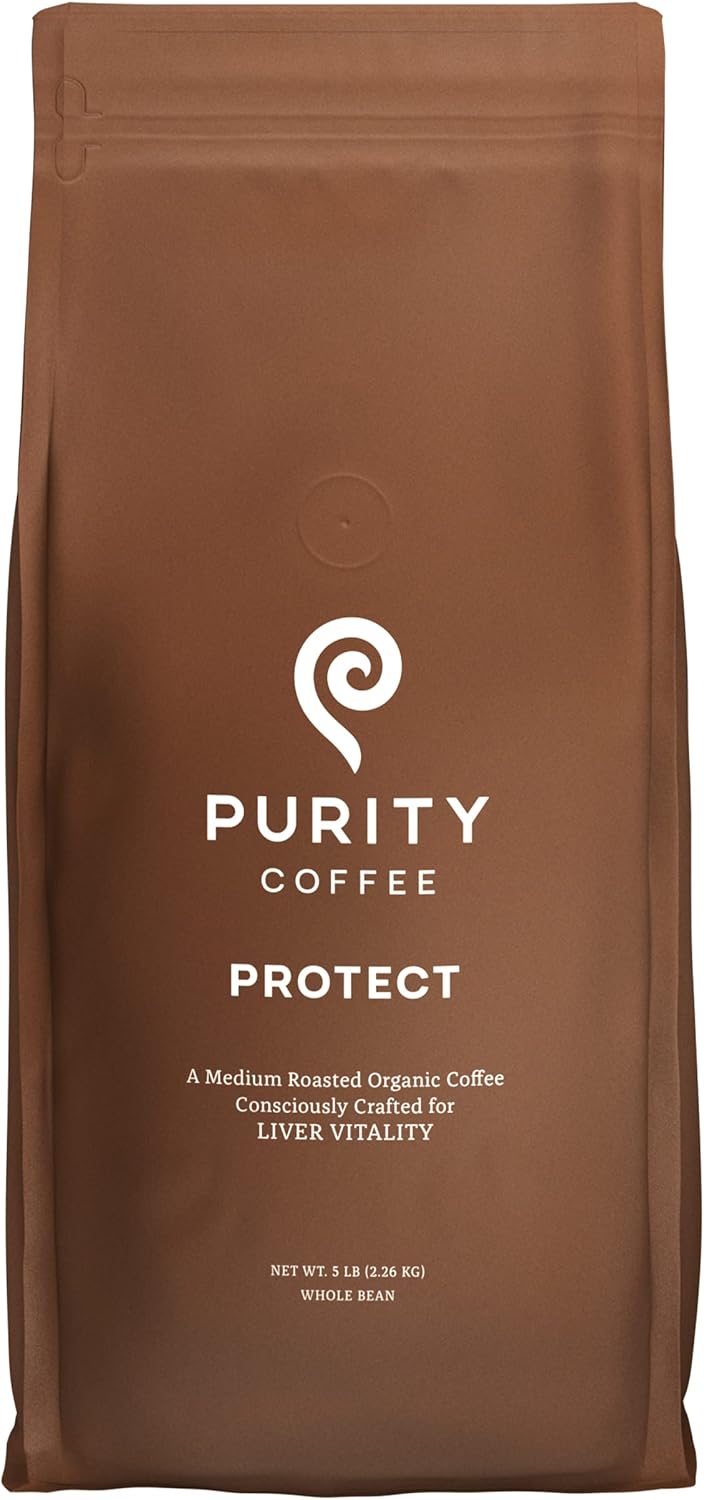 PURITY COFFEE PROTECT High Antioxidant Light-Medium Roast Whole Bean (2268g Bag) | Specialty-Grade USDA Organic Arabica Blend | Third Party Tested for Mold, Mycotoxins & Pesticides