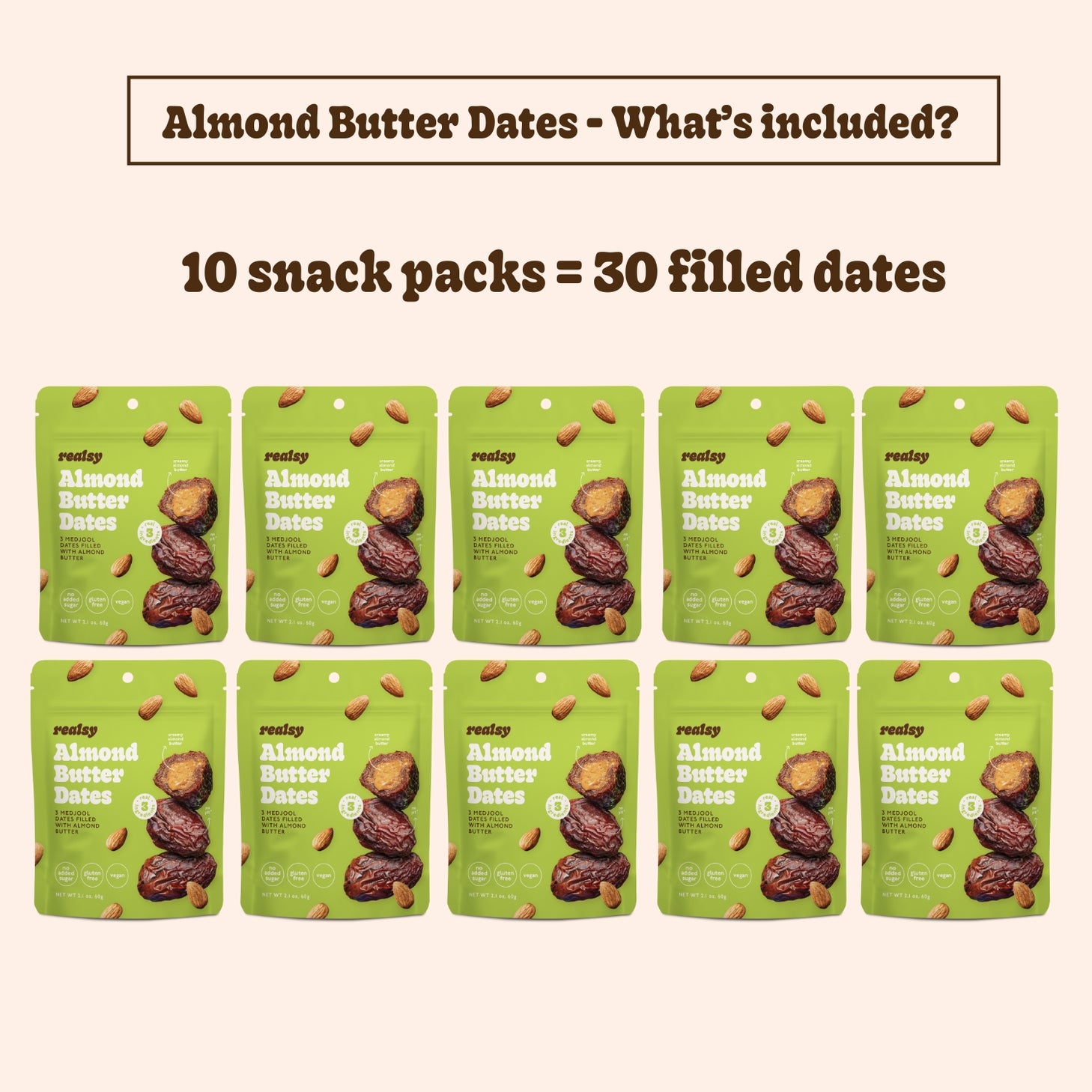 Almond Butter Dates Snack Packs – Realsy – 10 Pack