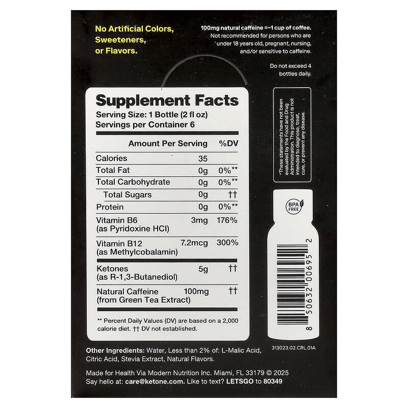 Ketone-IQ, Energy Shot, Raspberry Lemonade, 6 Bottles, 2 fl oz (59 ml) Each