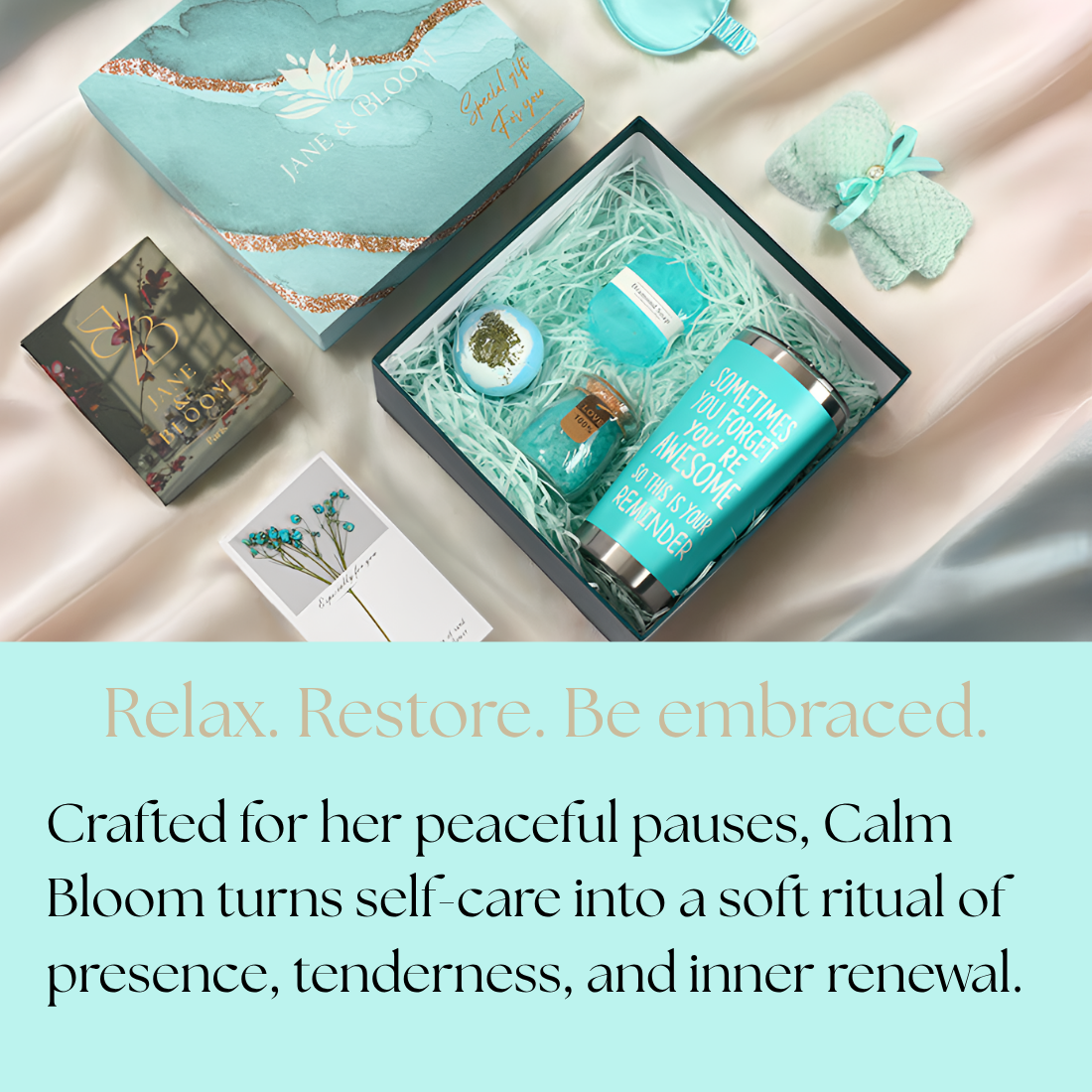 Calm & Bloom Deluxe – Coffret Cadeau Spa avec Ours en Serviette – Bleu sarcelle