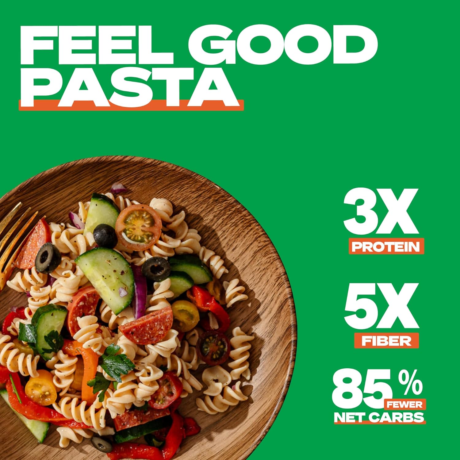 Kaizen Low Carb Pasta Fusilli - Gluten-Free, High Protein, Keto Friendly, Plant Based, Made with High Fiber Lupin Flour - 8 ounces (Pack of 3)