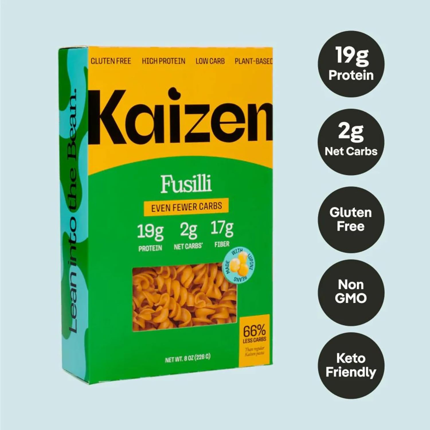 Kaizen High Protein Even Lower Low Carb Fusilli Keto Pasta Noodles - Gluten-Free, High Protein, Keto Friendly, Plant Based, Made with High Fiber Lupin Flour - 8 ounces (Pack of 3)