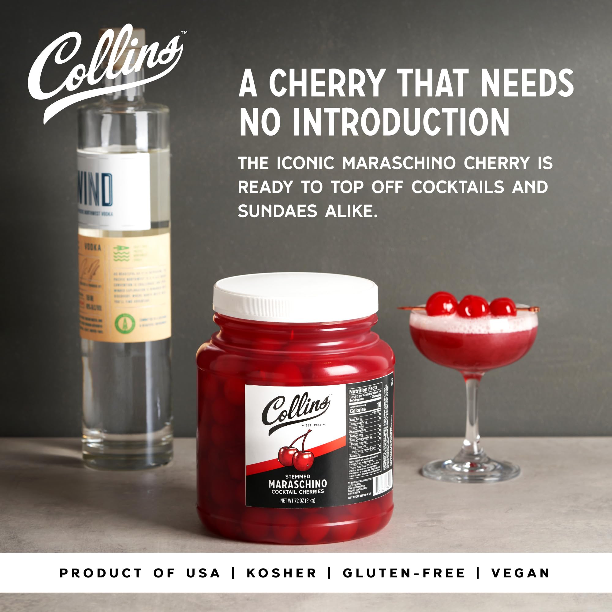 Collins Stemmed Maraschino Cocktail Cherries – 72 oz