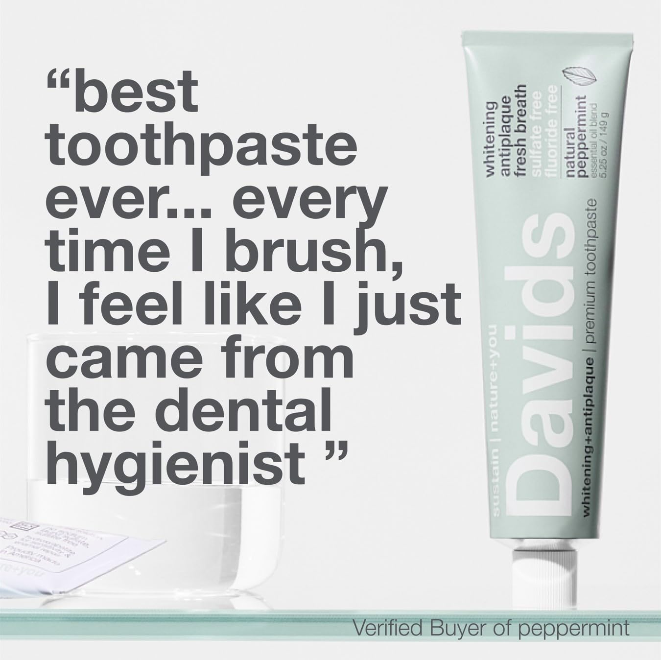 David's Natural Whitening Toothpaste with Peppermint Oil – Fluoride-Free, SLS-Free, Antiplaque, Fresh Breath, 5.25 OZ with Tube Roller