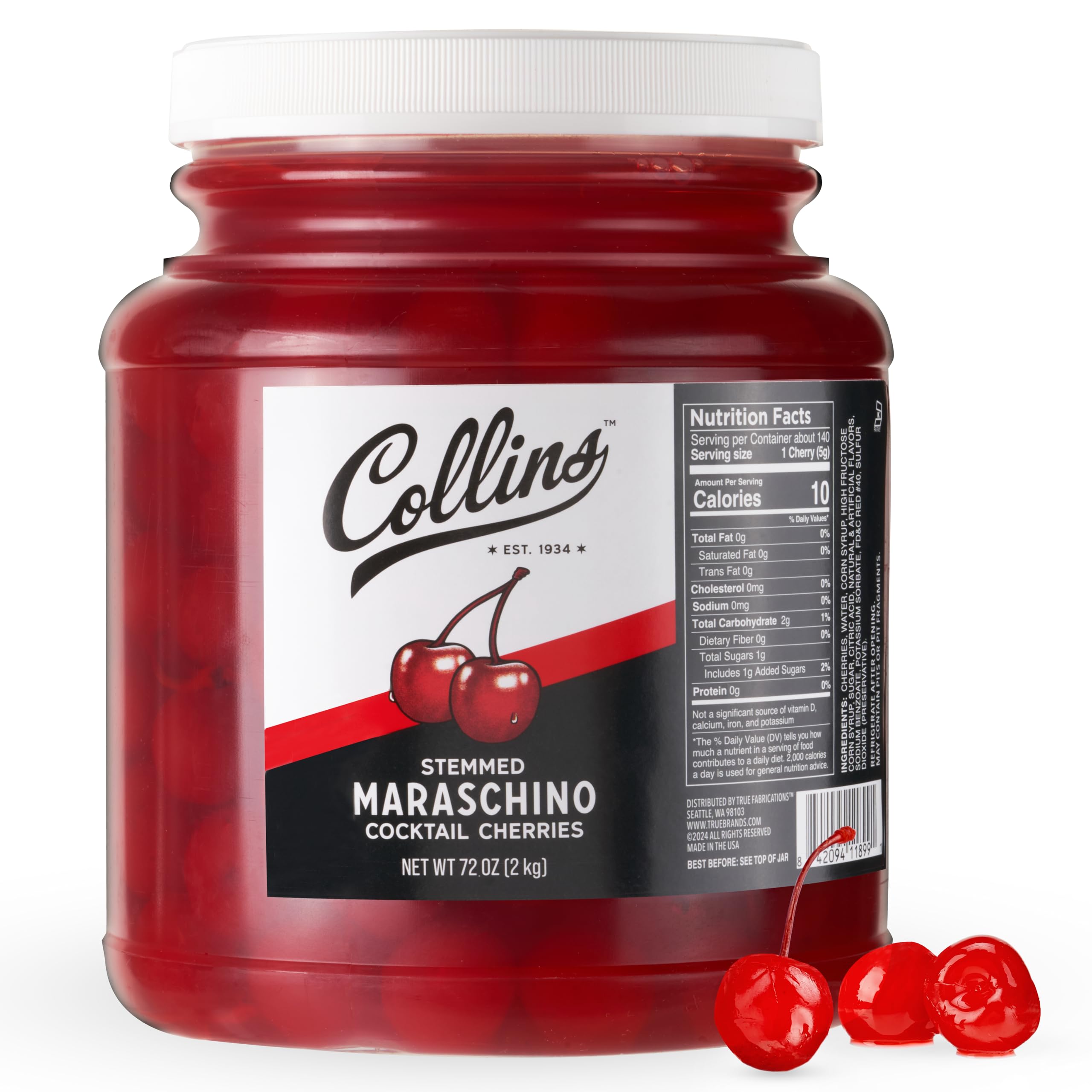 Collins Stemmed Maraschino Cocktail Cherries – 72 oz