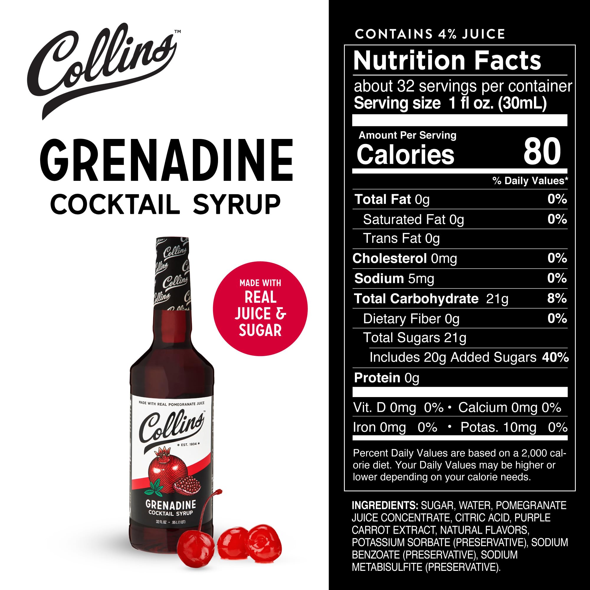 Collins Grenadine Cocktail Syrup — 32 oz