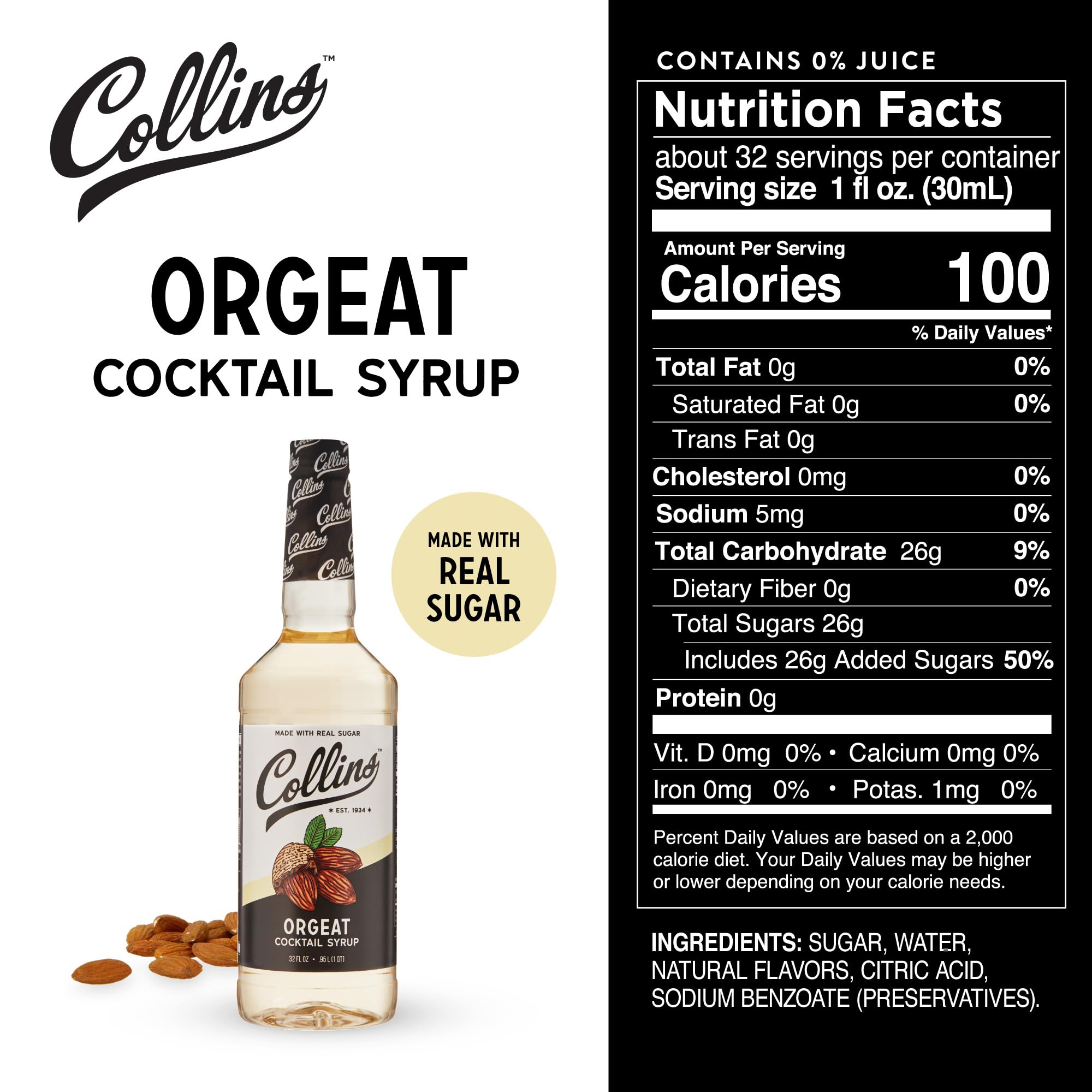 Collins D5 32 oz. Orgeat Cocktail Syrup by Multicolor