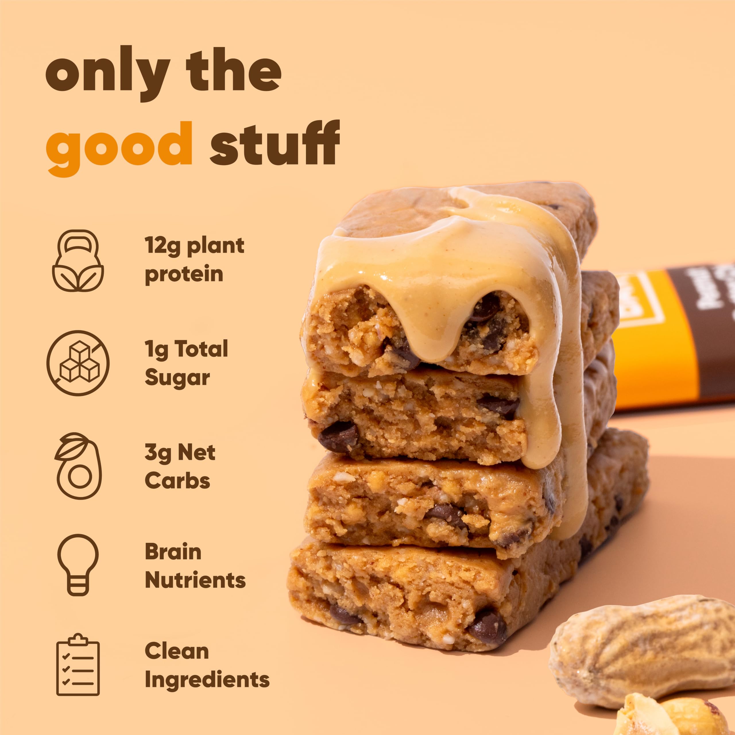IQBAR Peanut Butter Chip — Keto Protein Bars (12 Pack, 1.6 oz Each)