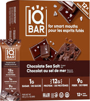 Barres protéinées céto IQBAR Chocolat et sel de mer – Lot de 12, 45 g chacune