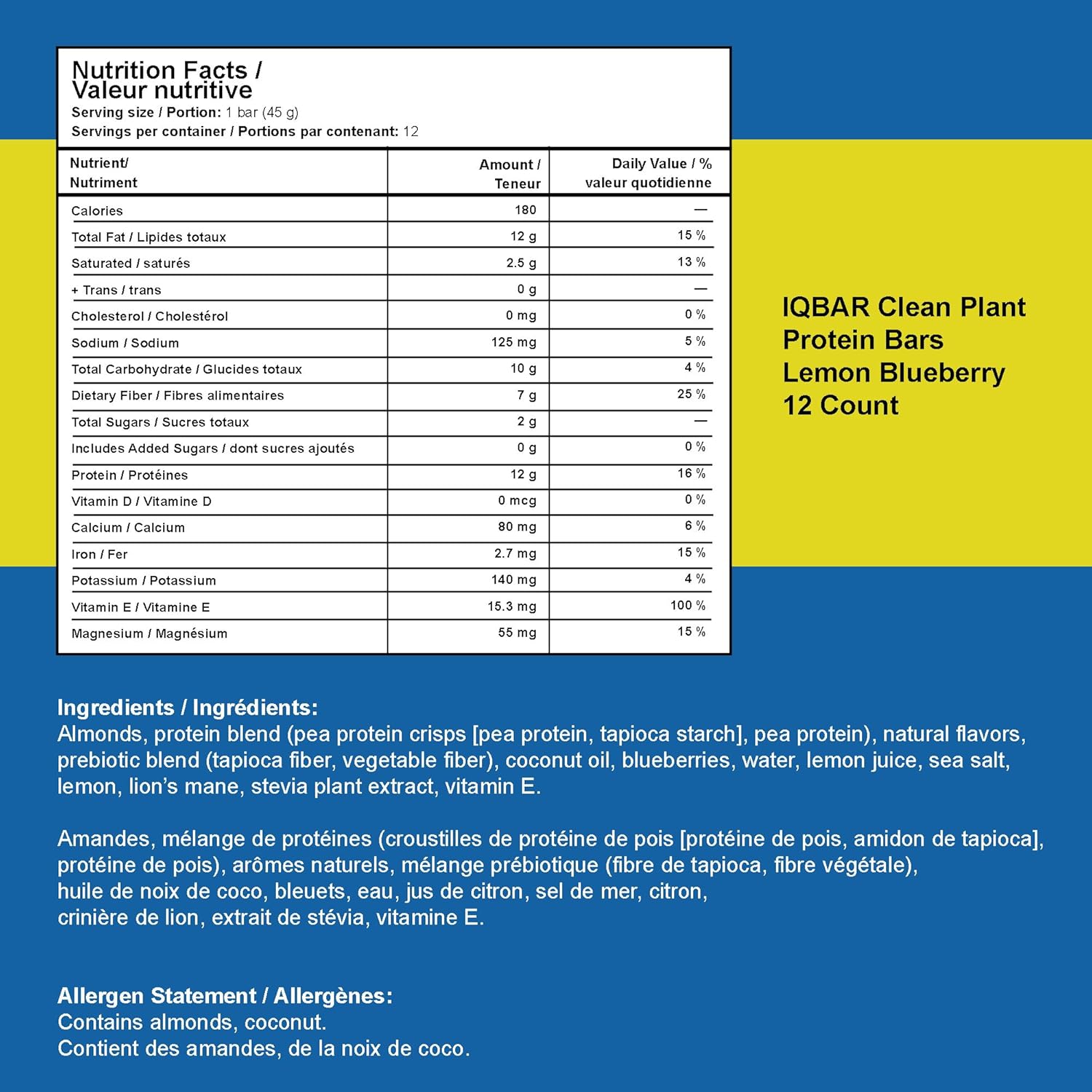 IQBAR Lemon Blueberry Keto Protein Bars – 12 Pack, 1.6 oz Each