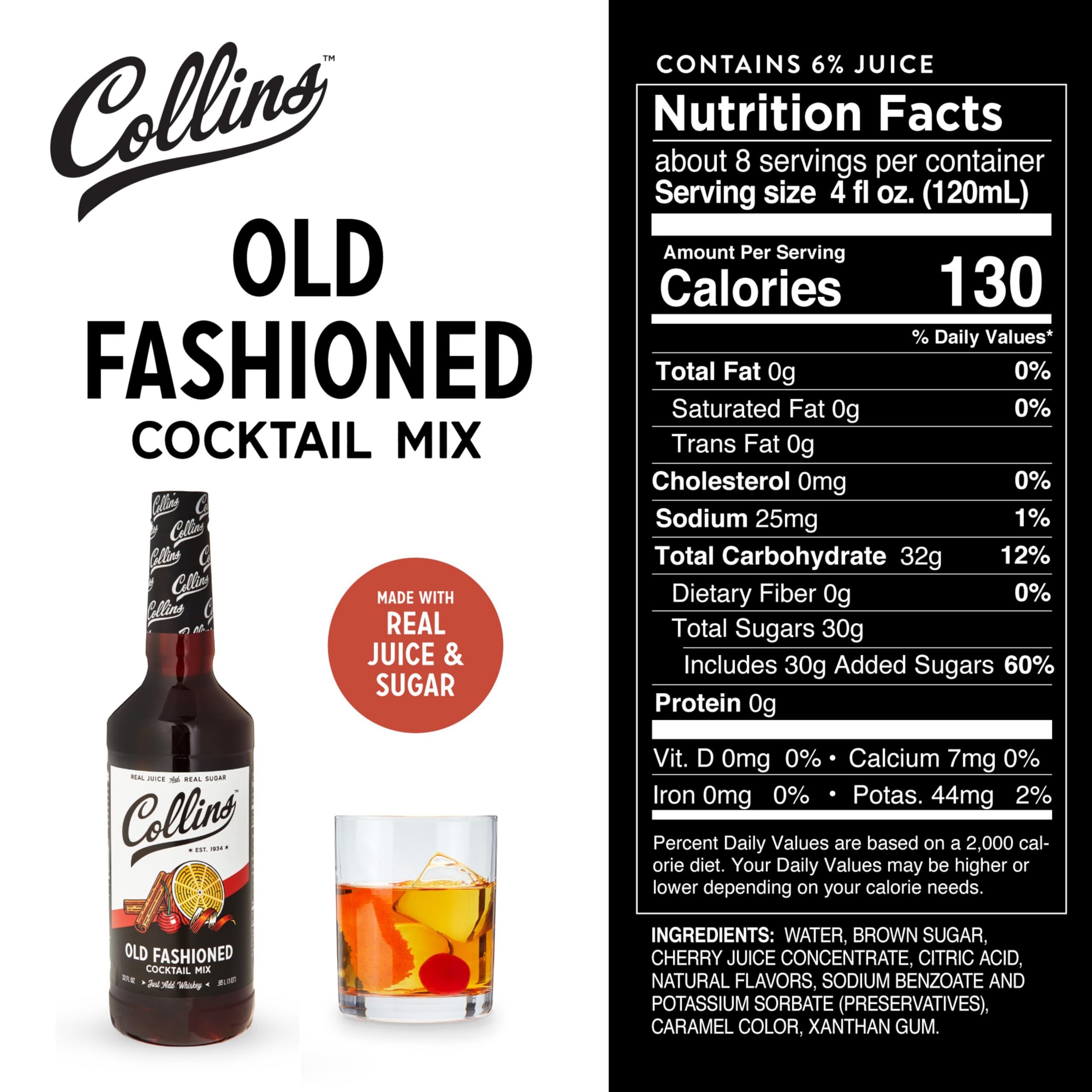 Collins Old Fashioned Kit — Complete Cocktail Set with Mix, Cherries, Orange Garnish & Pick