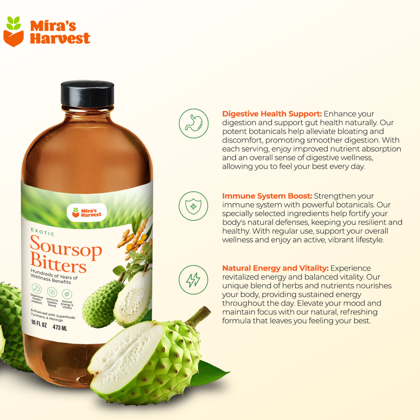 Mira’s Harvest Soursop Bitters Premium Wellness 16oz