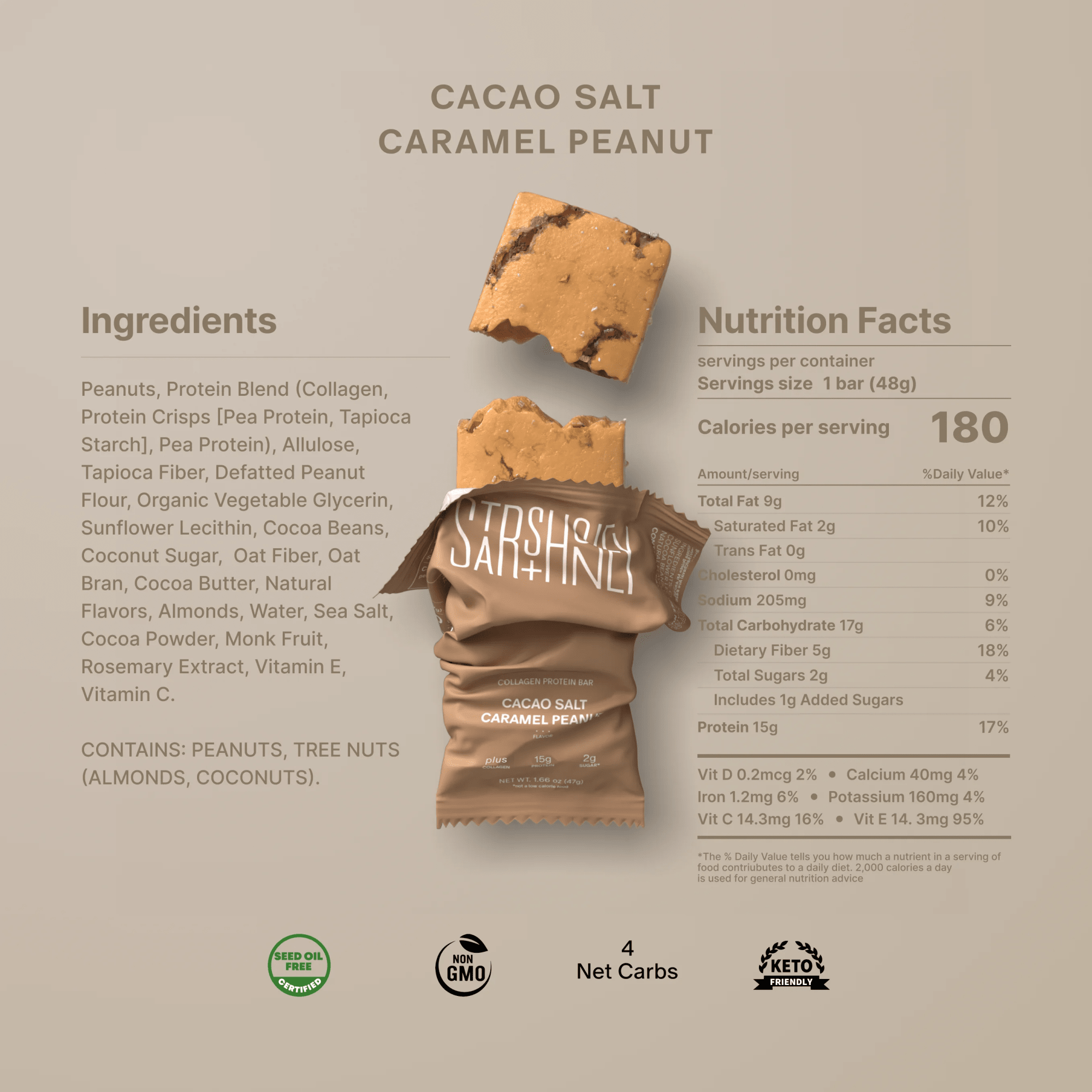 Stars + Honey Cacao Salt Caramel Peanut Collagen Protein Bars