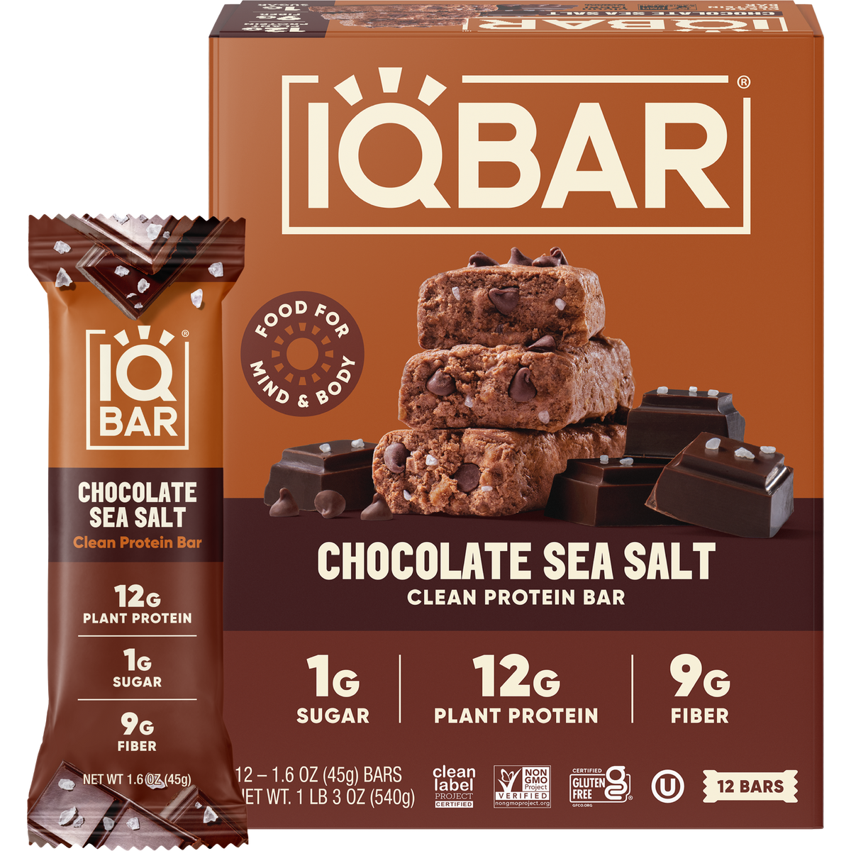 IQBAR Chocolate Sea Salt Keto Protein Bars – 12 Pack, 1.6 oz Each — official 12-bar box