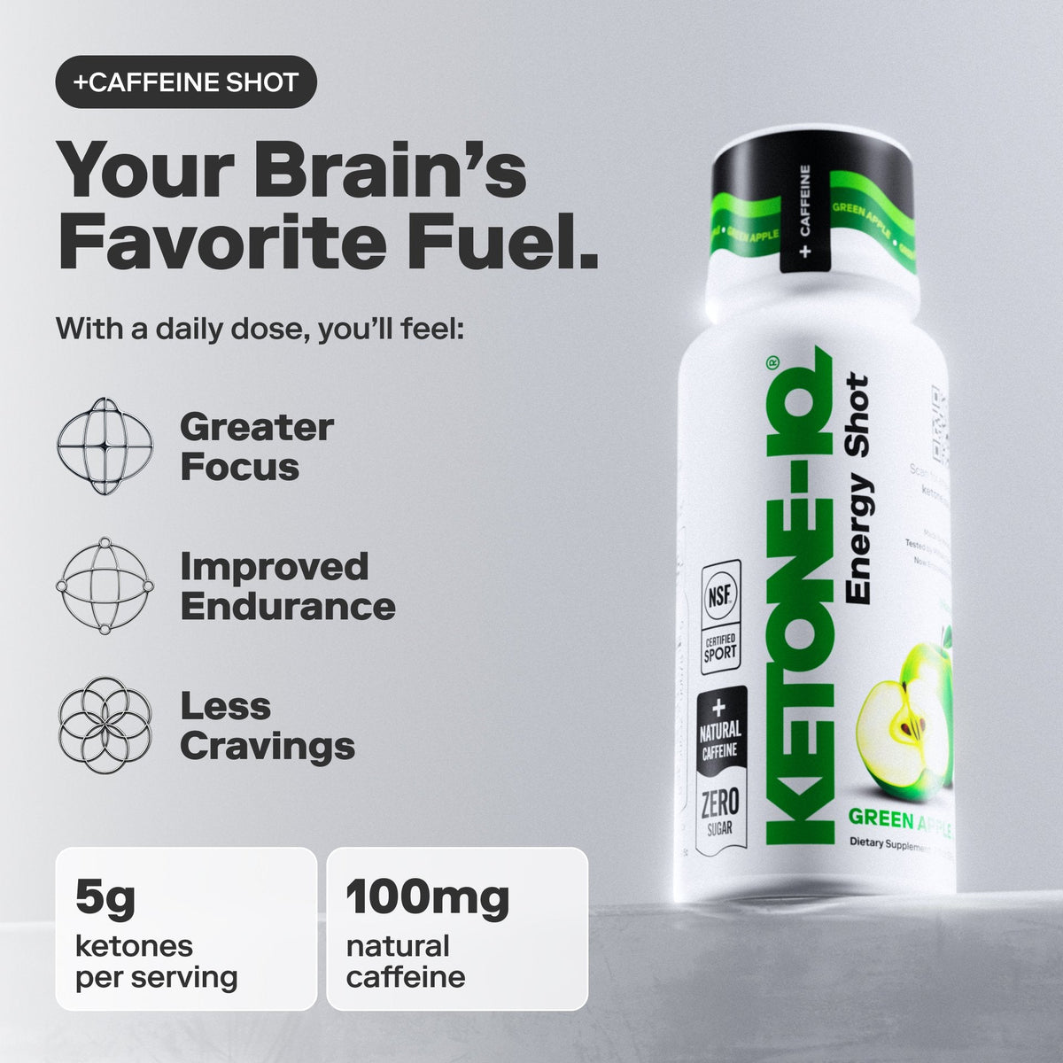 Ketone-IQ +Caffeine Shot, Pomme Verte, 6 Bouteilles, 59 ml (2 fl oz) Chacune
