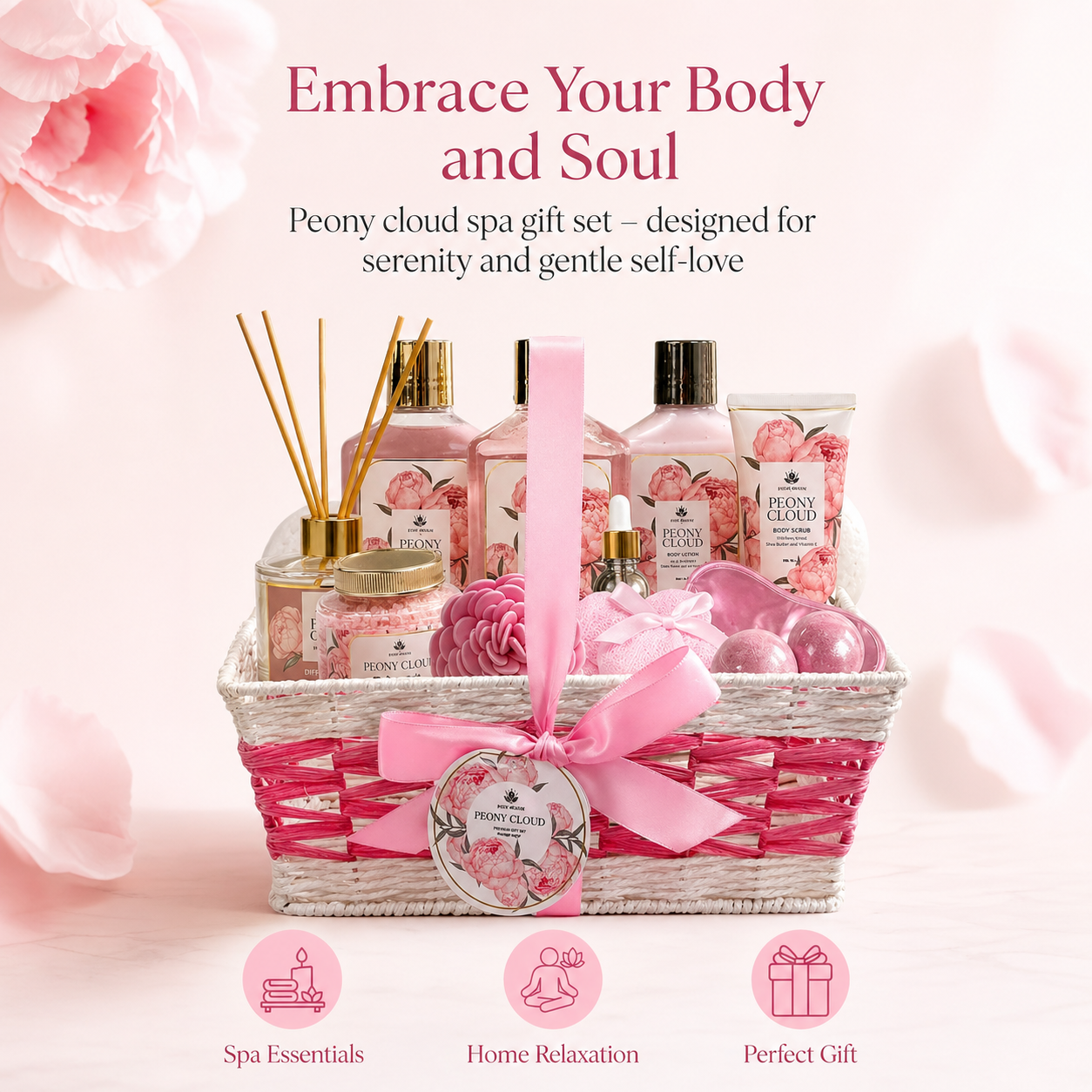 Coffret cadeau spa Nuage de pivoine pour femme – 13 pièces