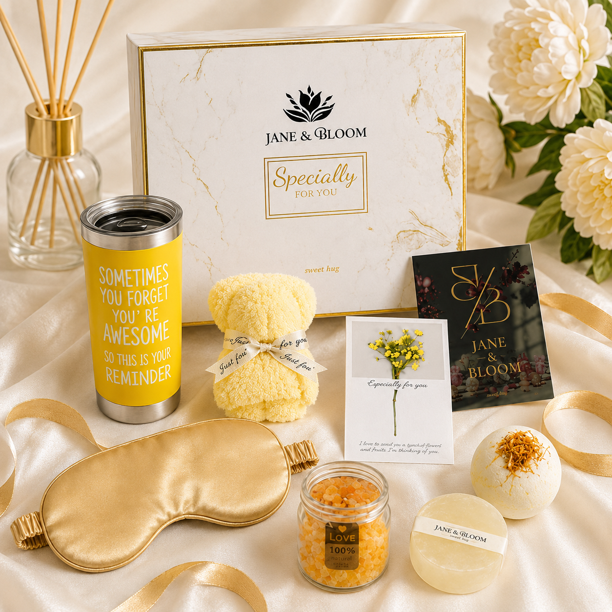 Glow & Bloom – Coffret Cadeau Spa Jaune avec Ours Serviette
