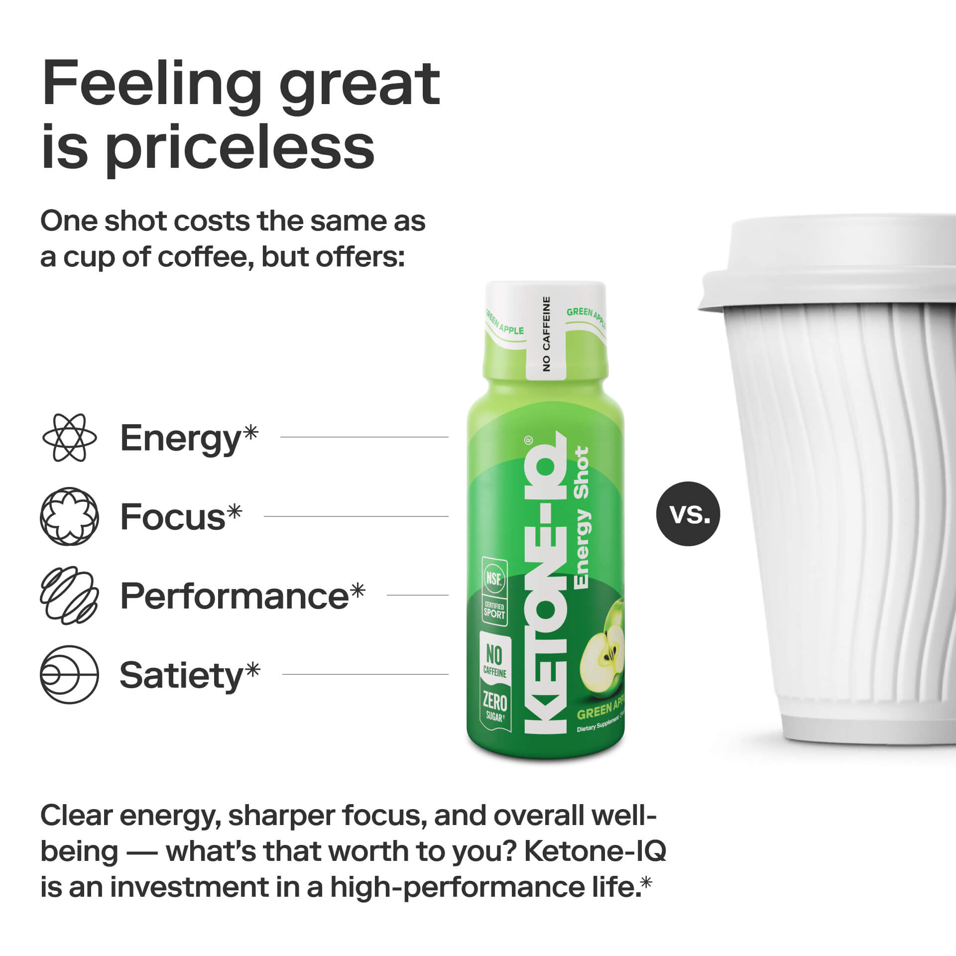 Ketone-IQ Caffeine-Free Shot, Green Apple 6 Bottles, 2 fl oz (59 ml) Each