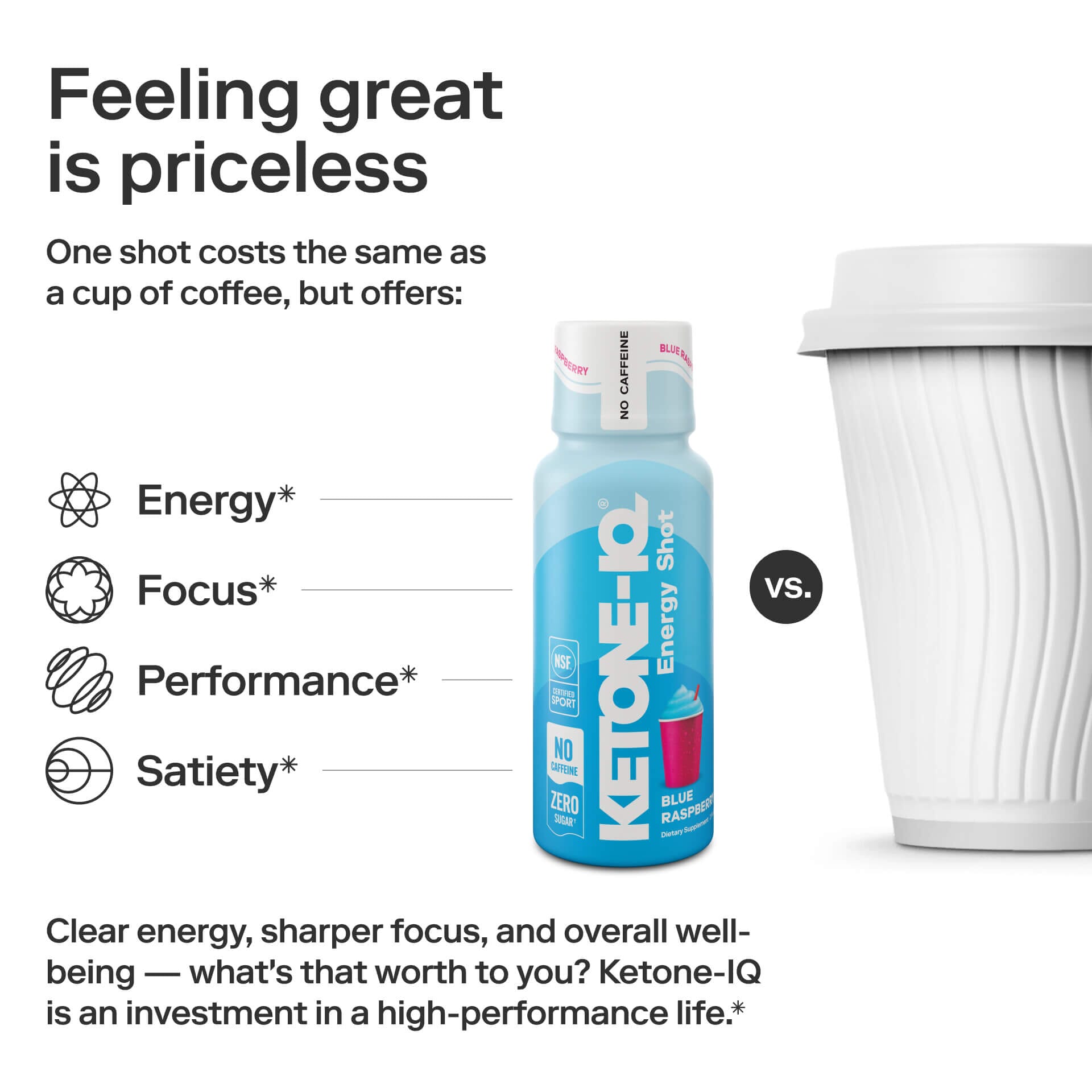 Ketone-IQ Caffeine-Free Shot, Blue Raspberry, 6 Bottles, 2 fl oz (59 ml) Each