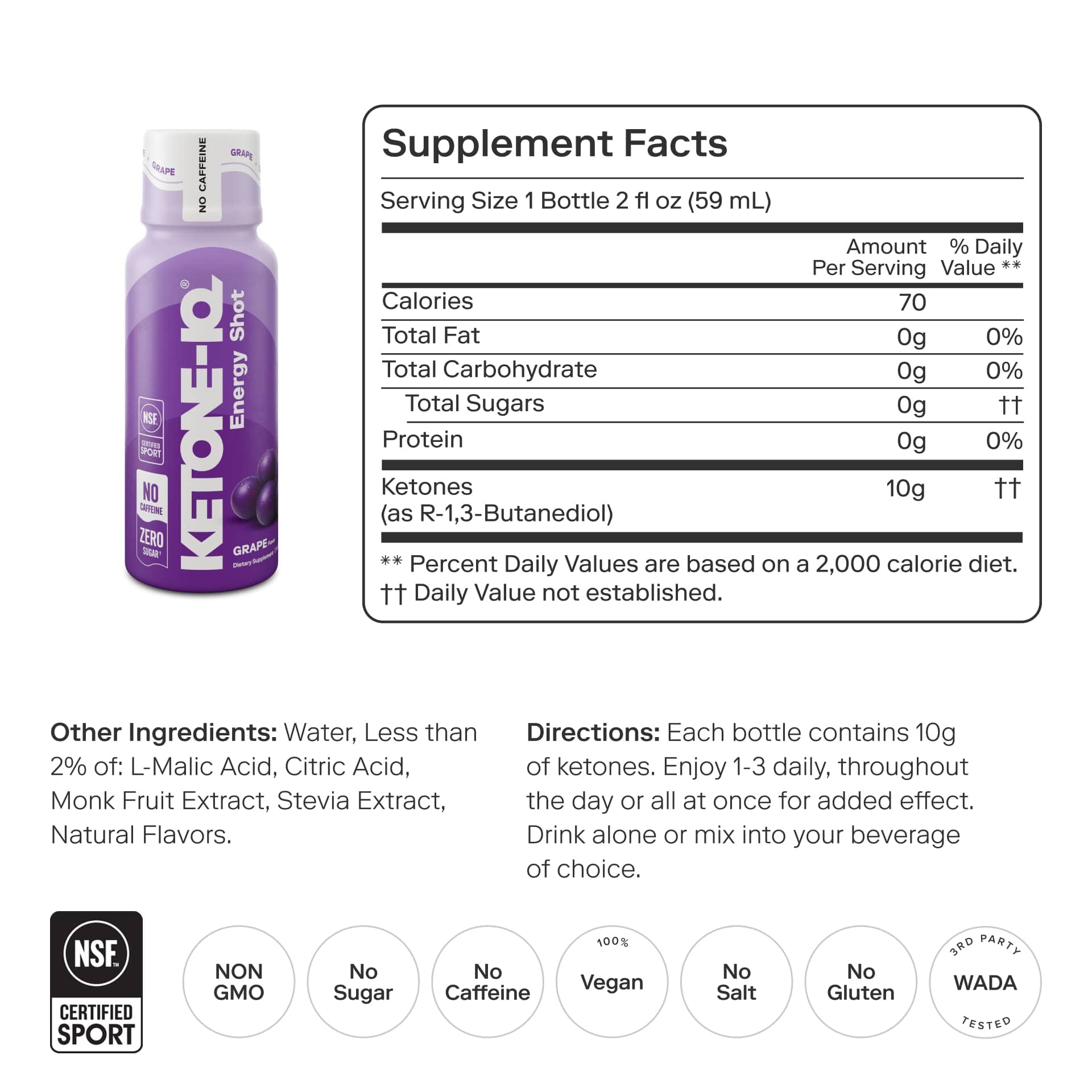 Ketone-IQ Caffeine-Free Shot, Grape, 6 Bottles, 2 fl oz (59 ml) Each