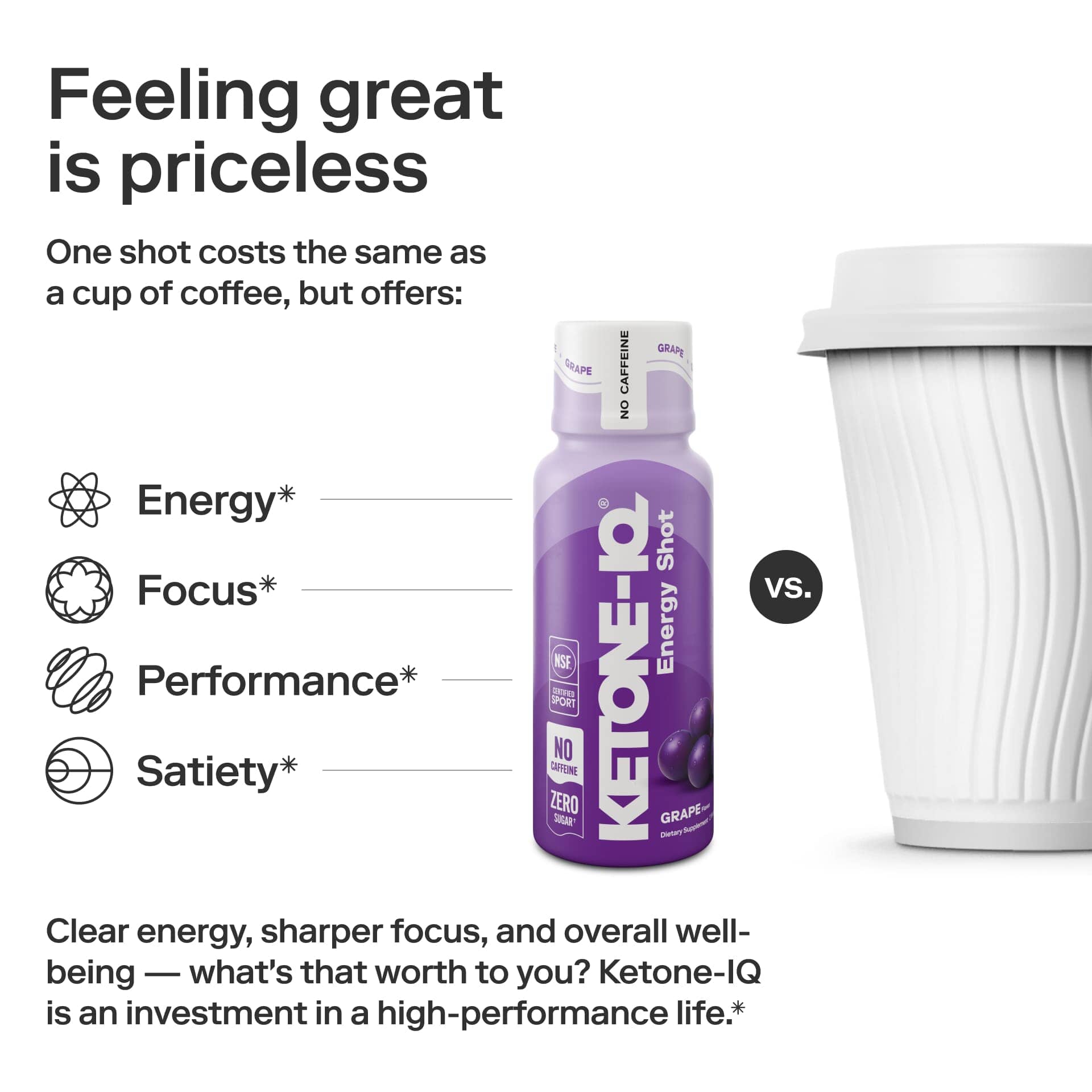 Ketone-IQ Caffeine-Free Shot, Grape, 6 Bottles, 2 fl oz (59 ml) Each