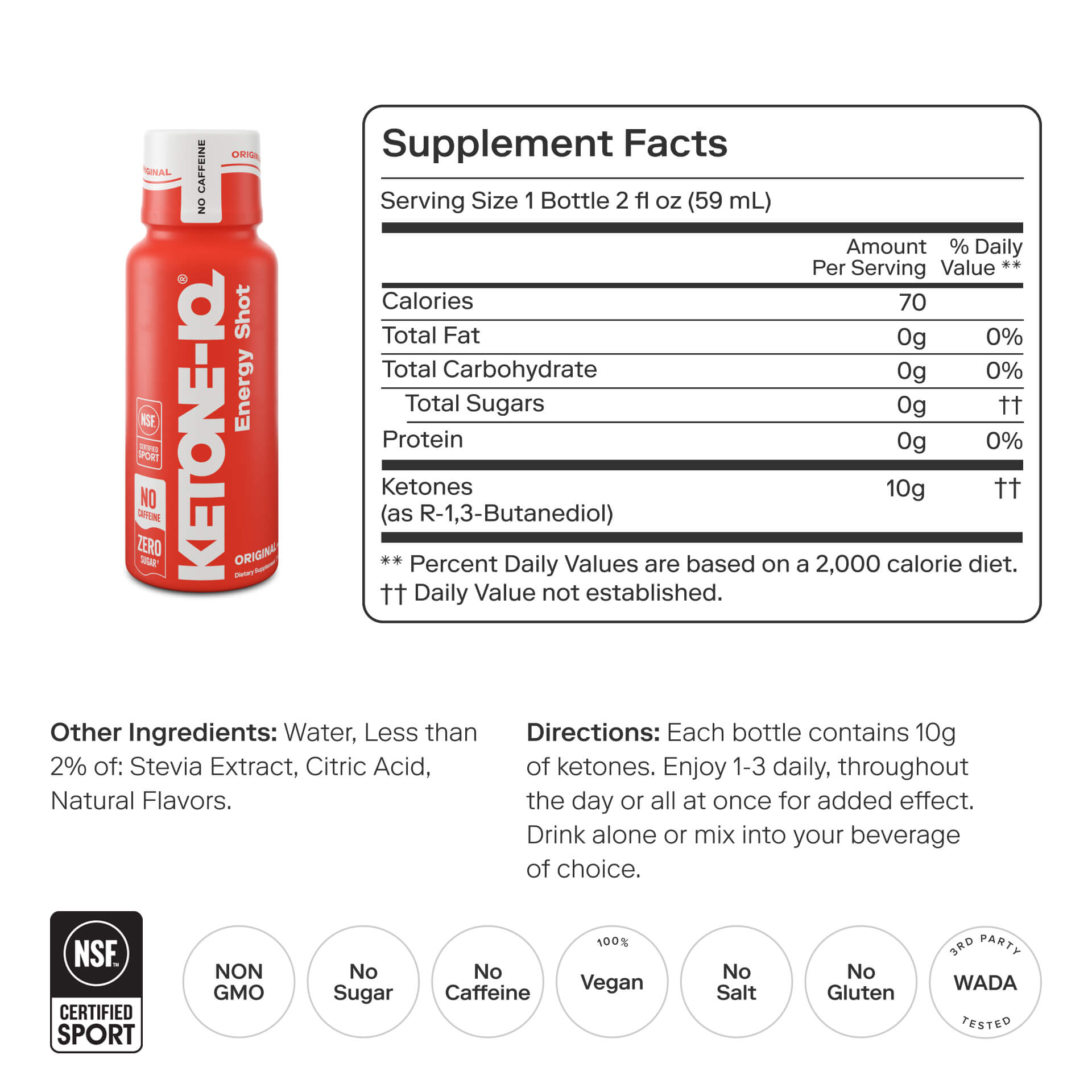 Ketone-IQ Caffeine-Free Shot, Original, 6 Bottles, 2 fl oz (59 ml) Each