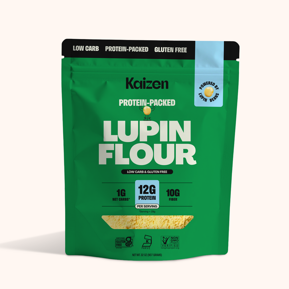 Farine de Lupin Kaizen – Riche en protéines, Faible en glucides, Compatible régime céto, Farine de lupin moulue sans gluten – Sans OGM, Végétalien, Faible en calories, Riche en fibres (907 g)