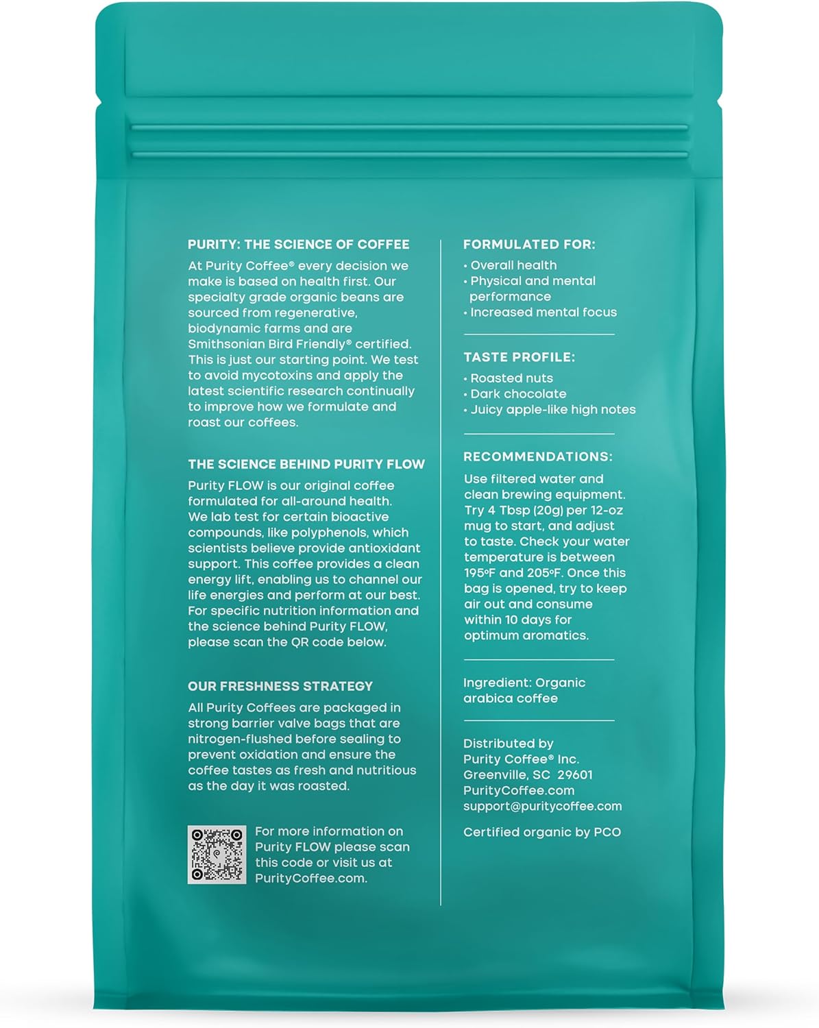 PURITY COFFEE FLOW Original Medium Roast Ground (340g Bag) | Specialty-Grade USDA Organic Arabica Blend | Third Party Tested for Mold, Mycotoxins & Pesticides