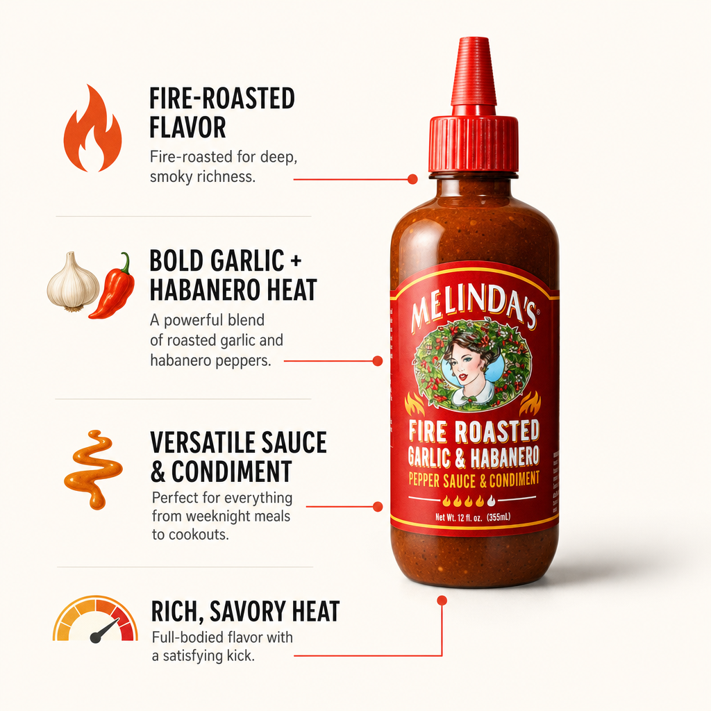 Melinda’s Fire Roasted Garlic & Habanero Pepper Sauce – 12 oz