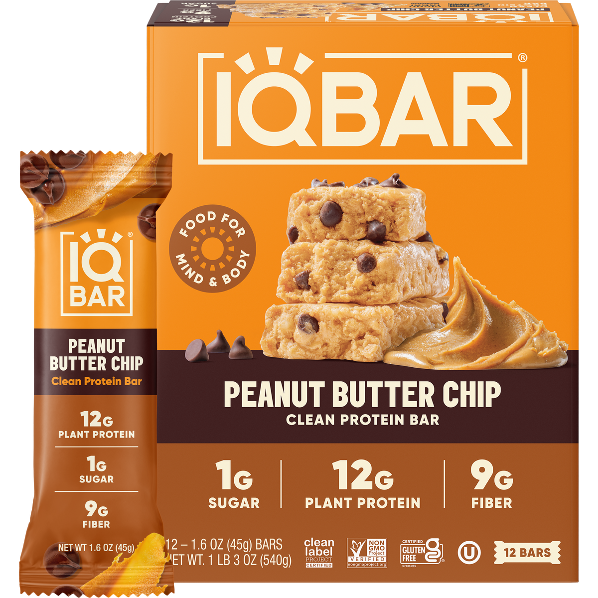 IQBAR Peanut Butter Chip Keto Protein Bars – 12 Pack, 1.6 oz Each — official 12-bar box