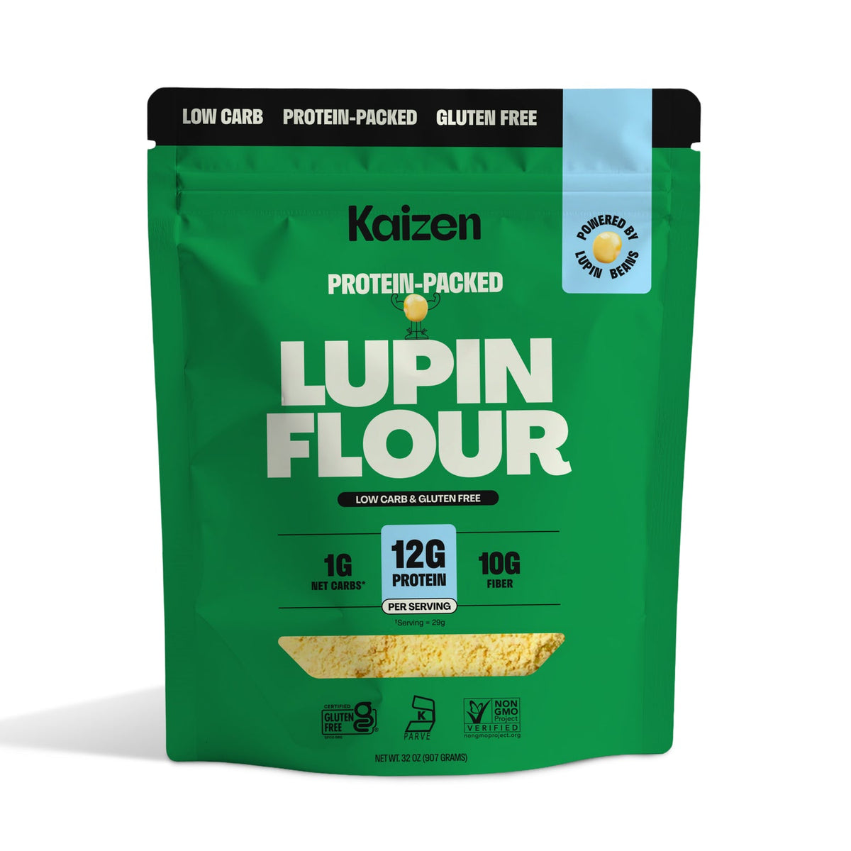 Farine de Lupin Kaizen – Riche en protéines, Faible en glucides, Compatible régime céto, Farine de lupin moulue sans gluten – Sans OGM, Végétalien, Faible en calories, Riche en fibres (907 g)