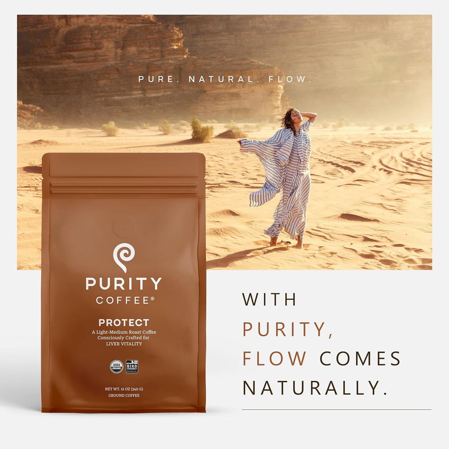 PURITY COFFEE PROTECT High Antioxidant Light-Medium Roast Ground (340g Bag) | Specialty-Grade USDA Organic Arabica Blend | Third Party Tested for Mold, Mycotoxins & Pesticides