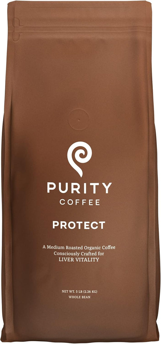 PURITY COFFEE PROTECT High Antioxidant Light-Medium Roast Whole Bean (2268g Bag) | Specialty-Grade USDA Organic Arabica Blend | Third Party Tested for Mold, Mycotoxins & Pesticides