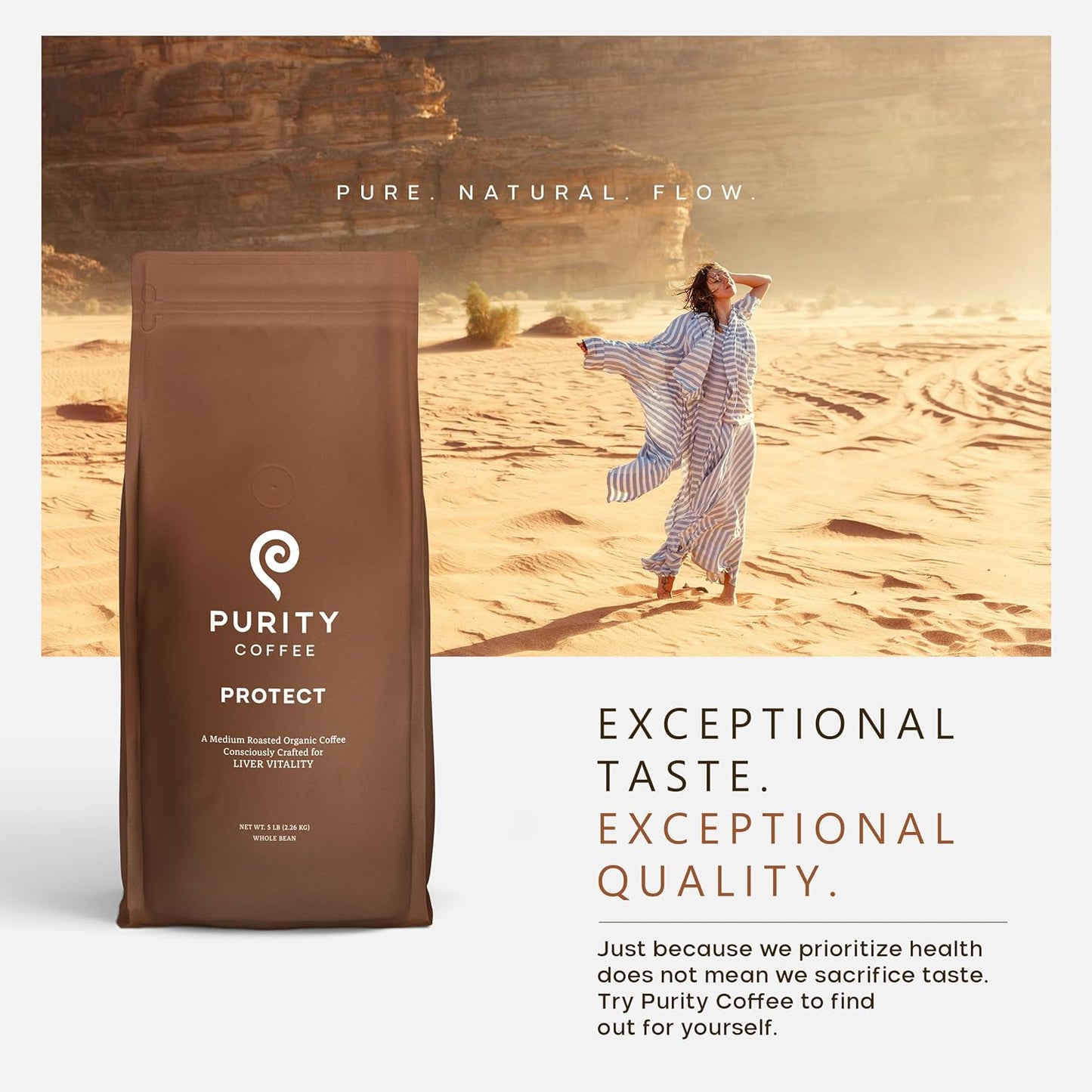 PURITY COFFEE PROTECT High Antioxidant Light-Medium Roast Whole Bean (2268g Bag) | Specialty-Grade USDA Organic Arabica Blend | Third Party Tested for Mold, Mycotoxins & Pesticides