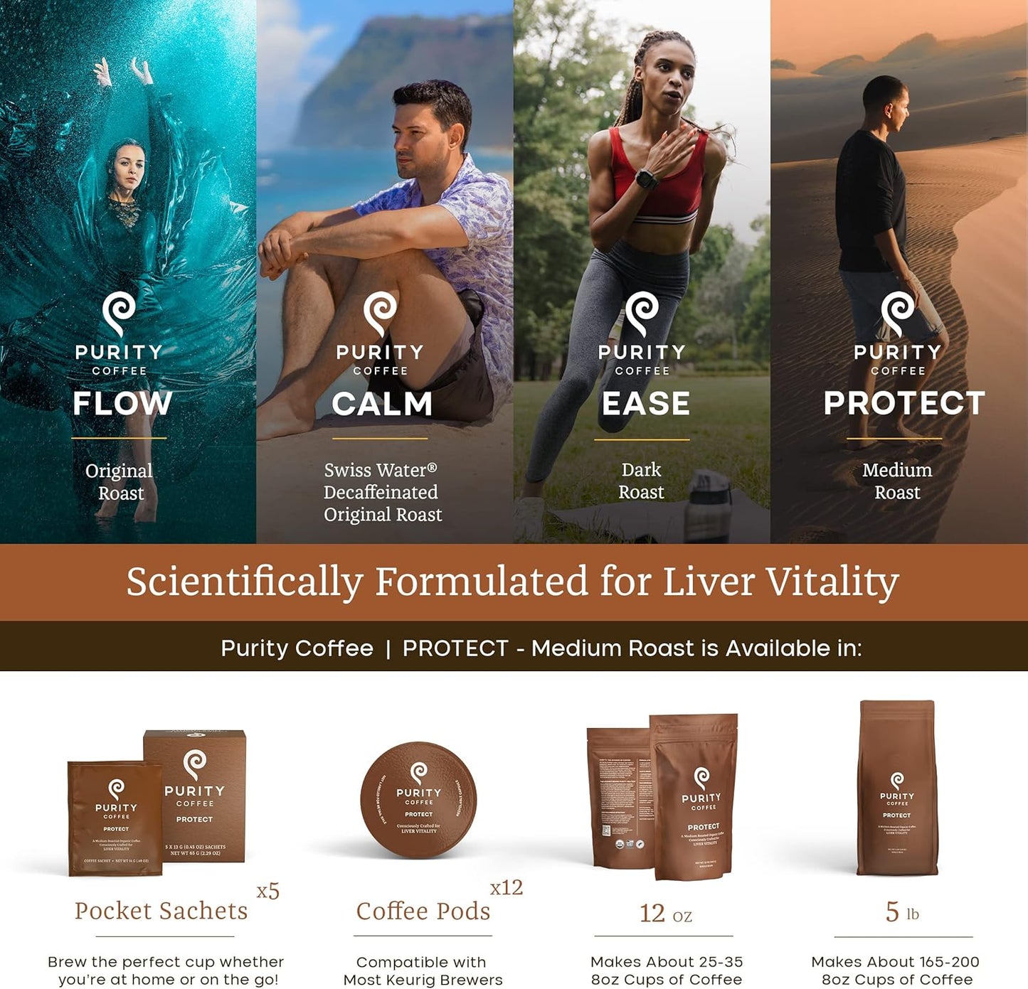 PURITY COFFEE PROTECT High Antioxidant Light-Medium Roast Whole Bean (340g Bag) | Specialty-Grade USDA Organic Arabica Blend | Third Party Tested for Mold, Mycotoxins & Pesticides