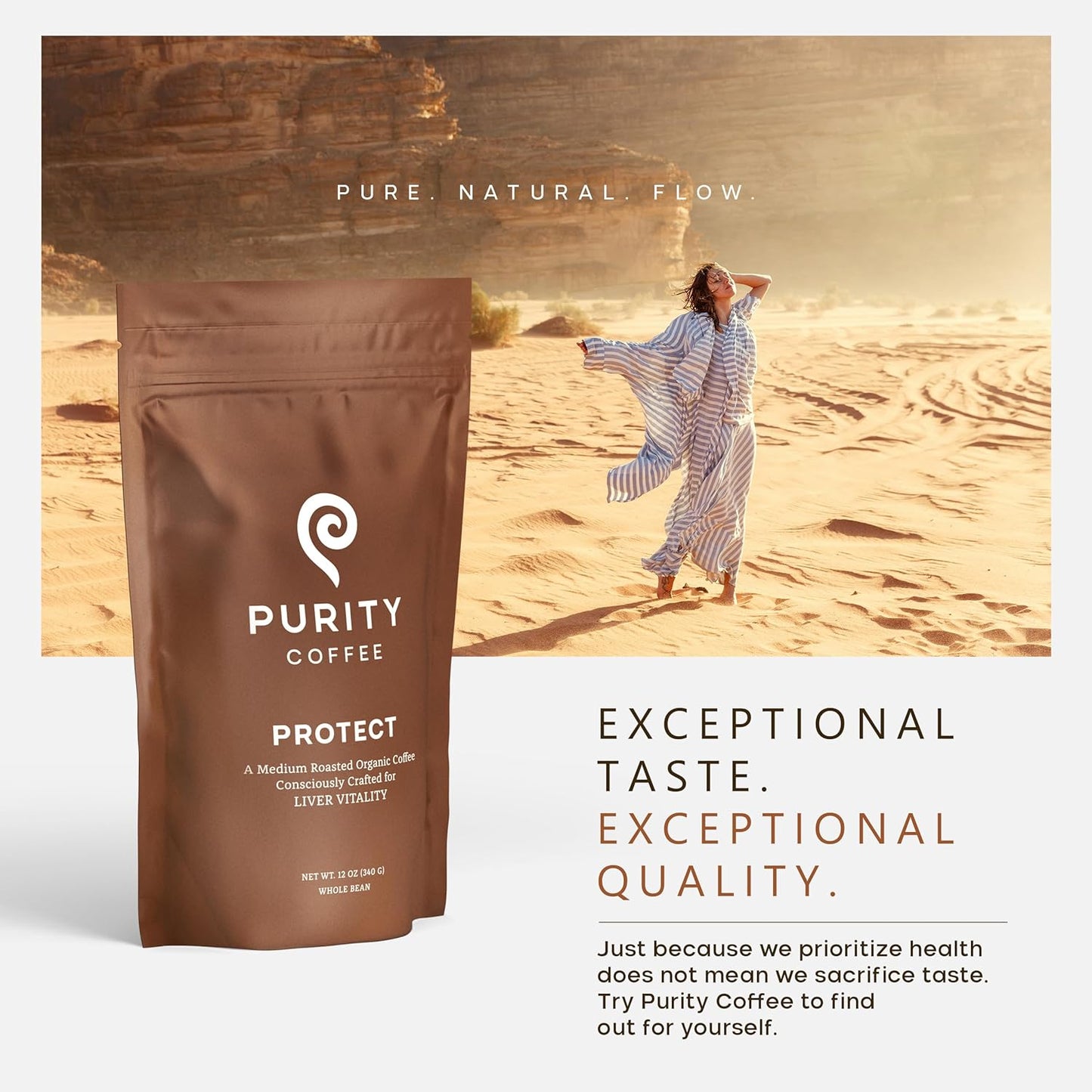 PURITY COFFEE PROTECT High Antioxidant Light-Medium Roast Whole Bean (340g Bag) | Specialty-Grade USDA Organic Arabica Blend | Third Party Tested for Mold, Mycotoxins & Pesticides