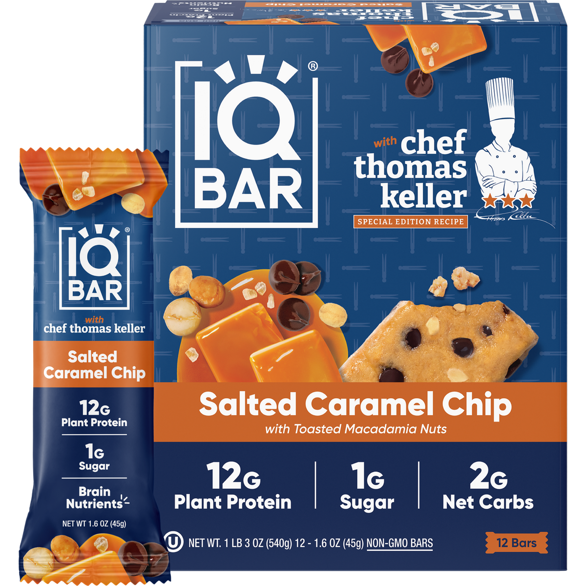 IQBAR Salted Caramel Chip Keto Protein Bars – 12 Pack, 1.6 oz Each — official 12-bar box