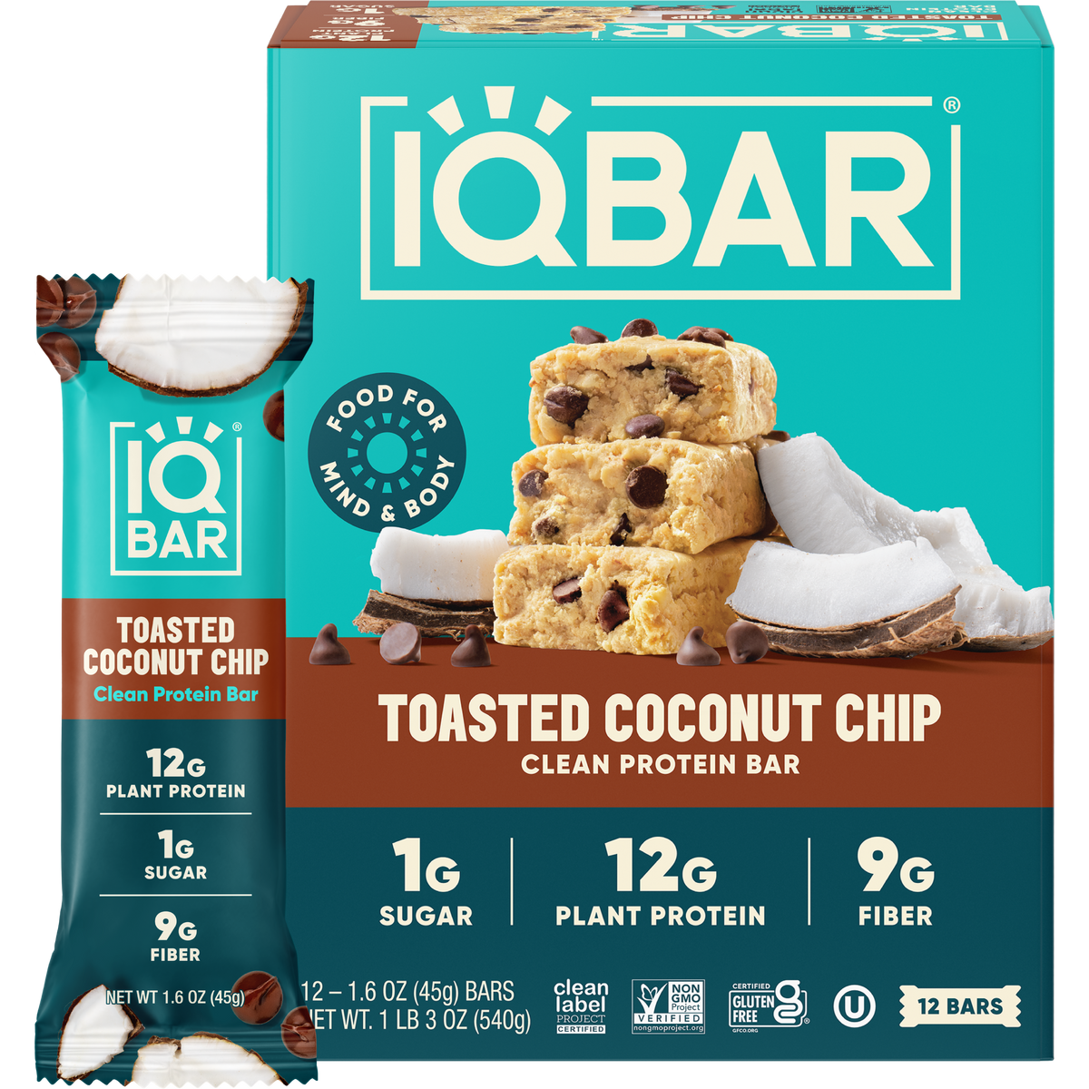 IQBAR Toasted Coconut Chip Keto Protein Bars – 12 Pack, 1.6 oz Each — official 12-bar box