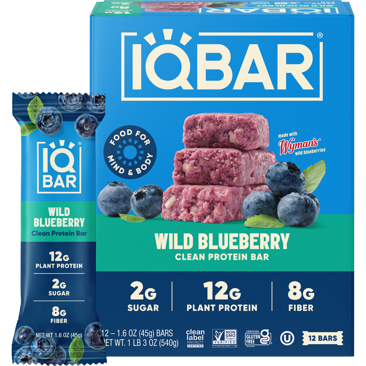 IQBAR Wild Blueberry Keto Protein Bars – 12 Pack, 1.6 oz Each — official 12-bar box