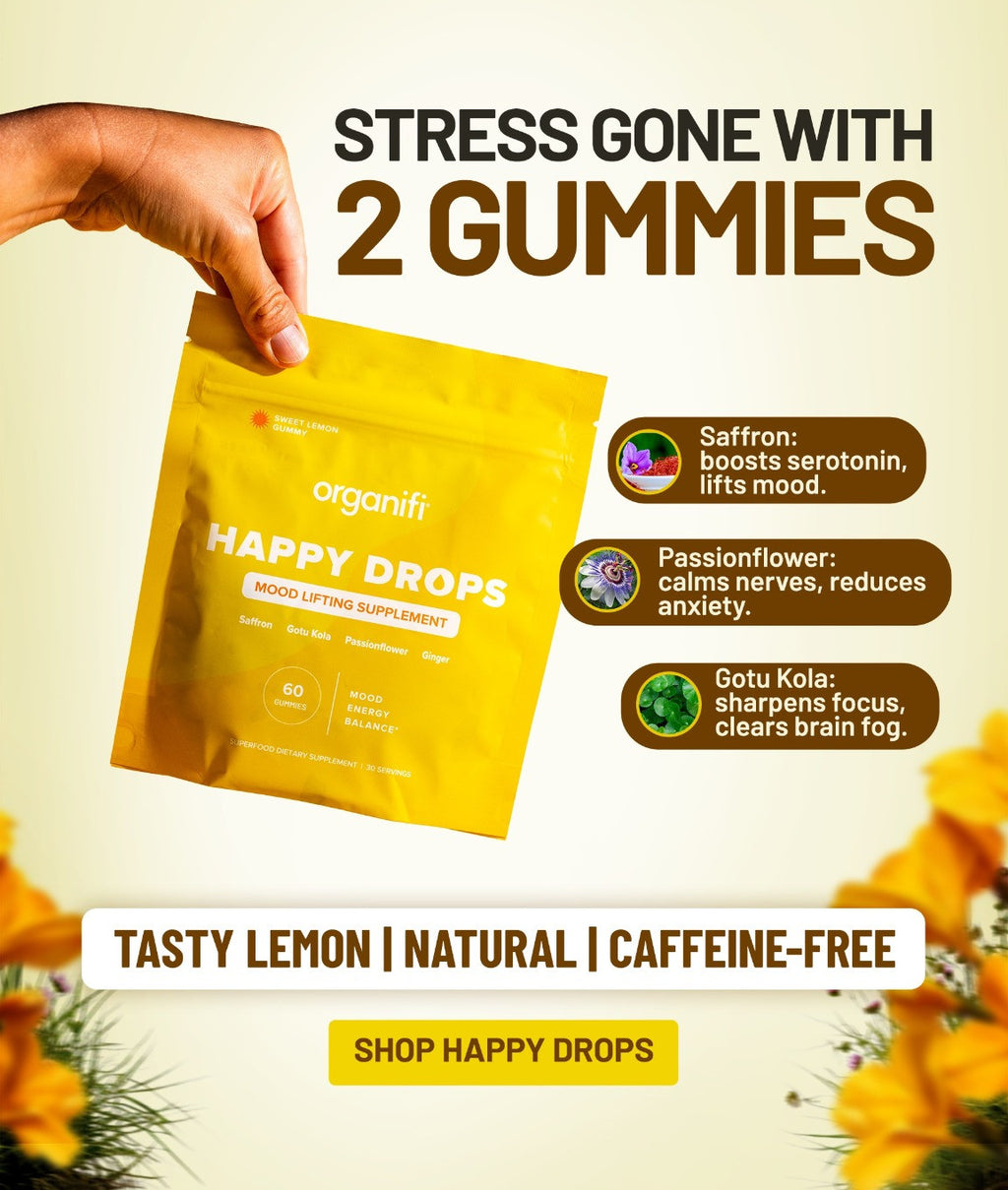 Organifi Happy Drops – Mood & Serotonin Support, Sweet Lemon – 60 Gummies
