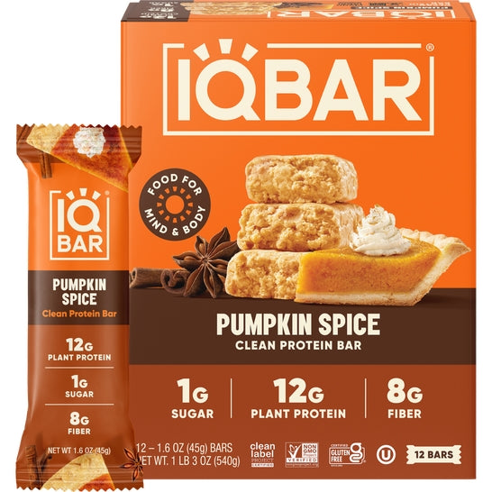IQBAR Pumpkin Spice protein bars — 12-bar box