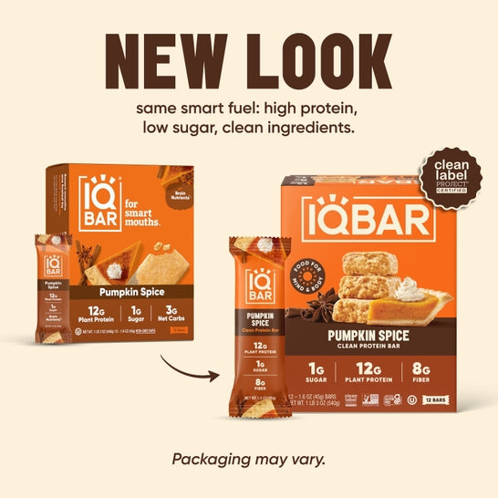 IQBAR Pumpkin Spice protein bars — 12-bar box