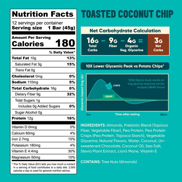 IQBAR Toasted Coconut Chip — 12-bar box