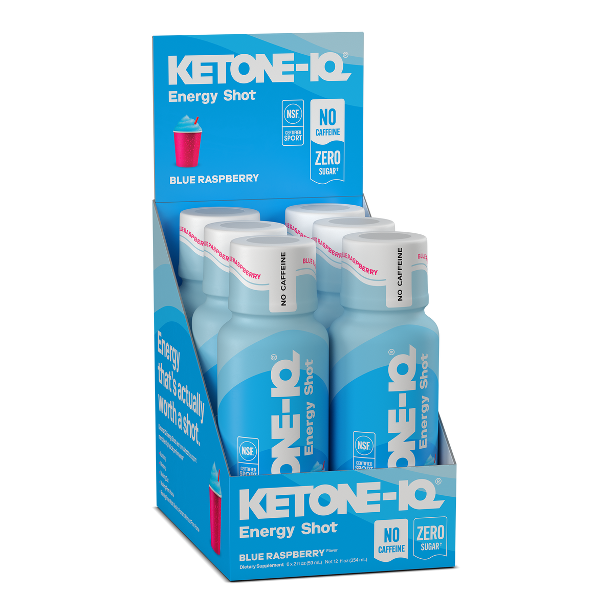 Ketone-IQ Caffeine-Free Shot, Blue Raspberry, 6 Bottles, 2 fl oz (59 ml) Each