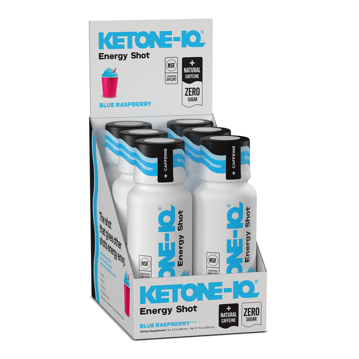Ketone-IQ +Caffeine Shot, Blue Raspberry, 6 Bottles, 2 fl oz (59 ml) Each