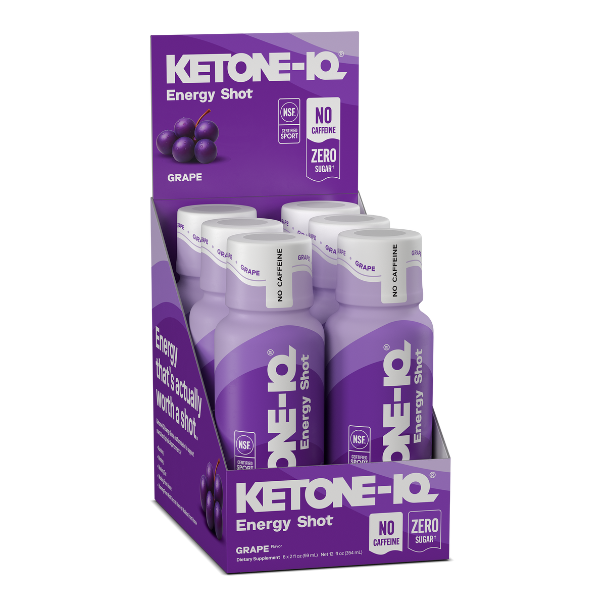Ketone-IQ Caffeine-Free Shot, Grape, 6 Bottles, 2 fl oz (59 ml) Each