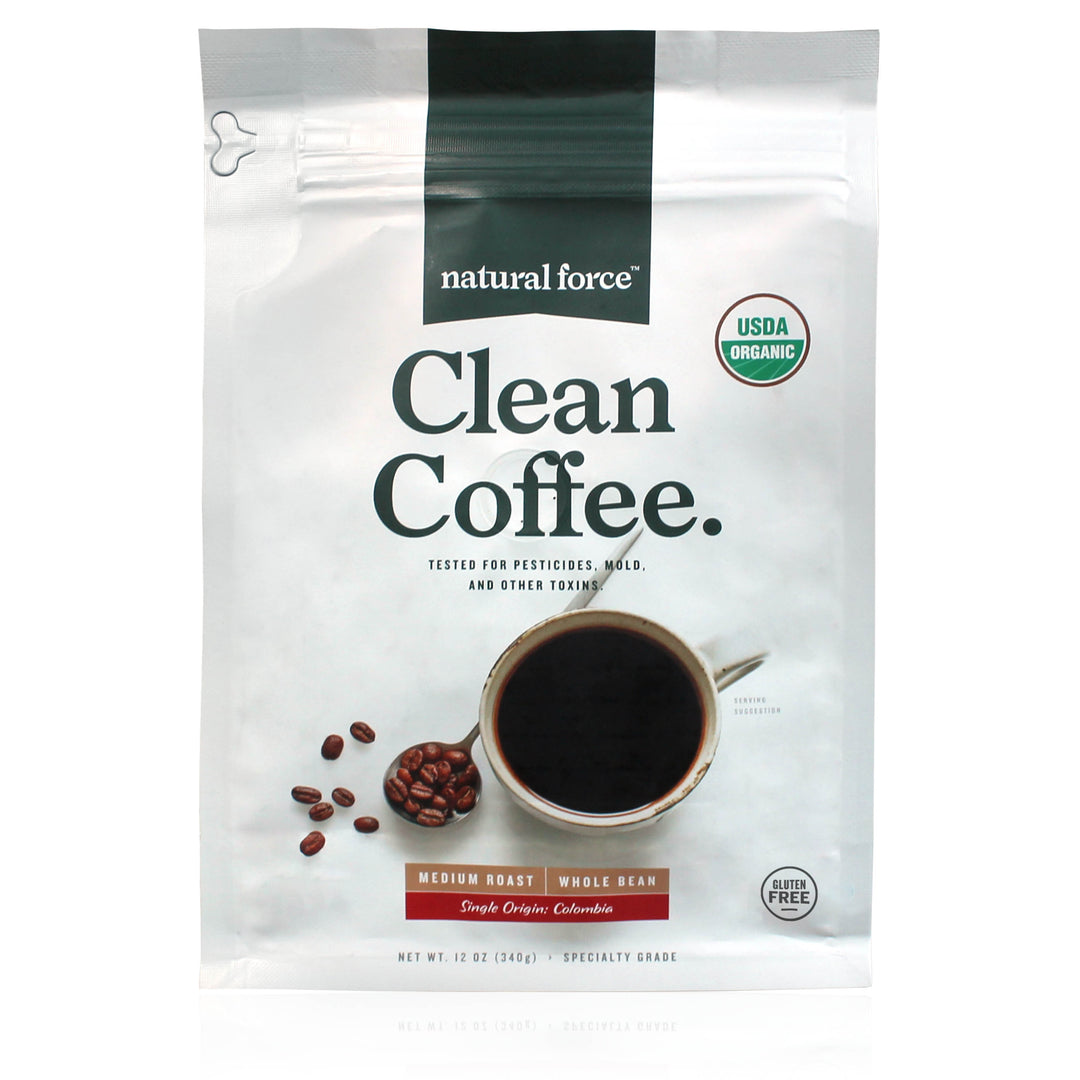 Natural Force Clean Coffee Organic Whole Bean Medium Roast 12 oz — front
