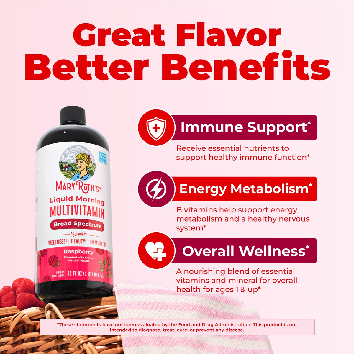 MaryRuth’s Liquid Morning Multivitamin — Raspberry, 32 fl oz — product information