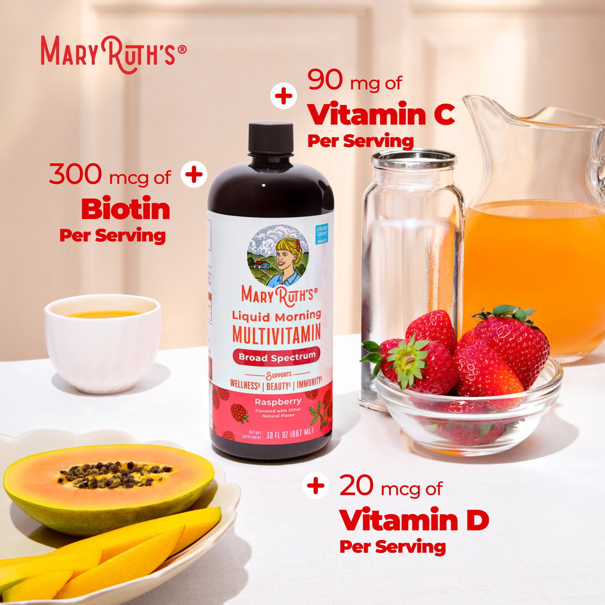 MaryRuth’s Liquid Morning Multivitamin — Raspberry, 32 fl oz — product information