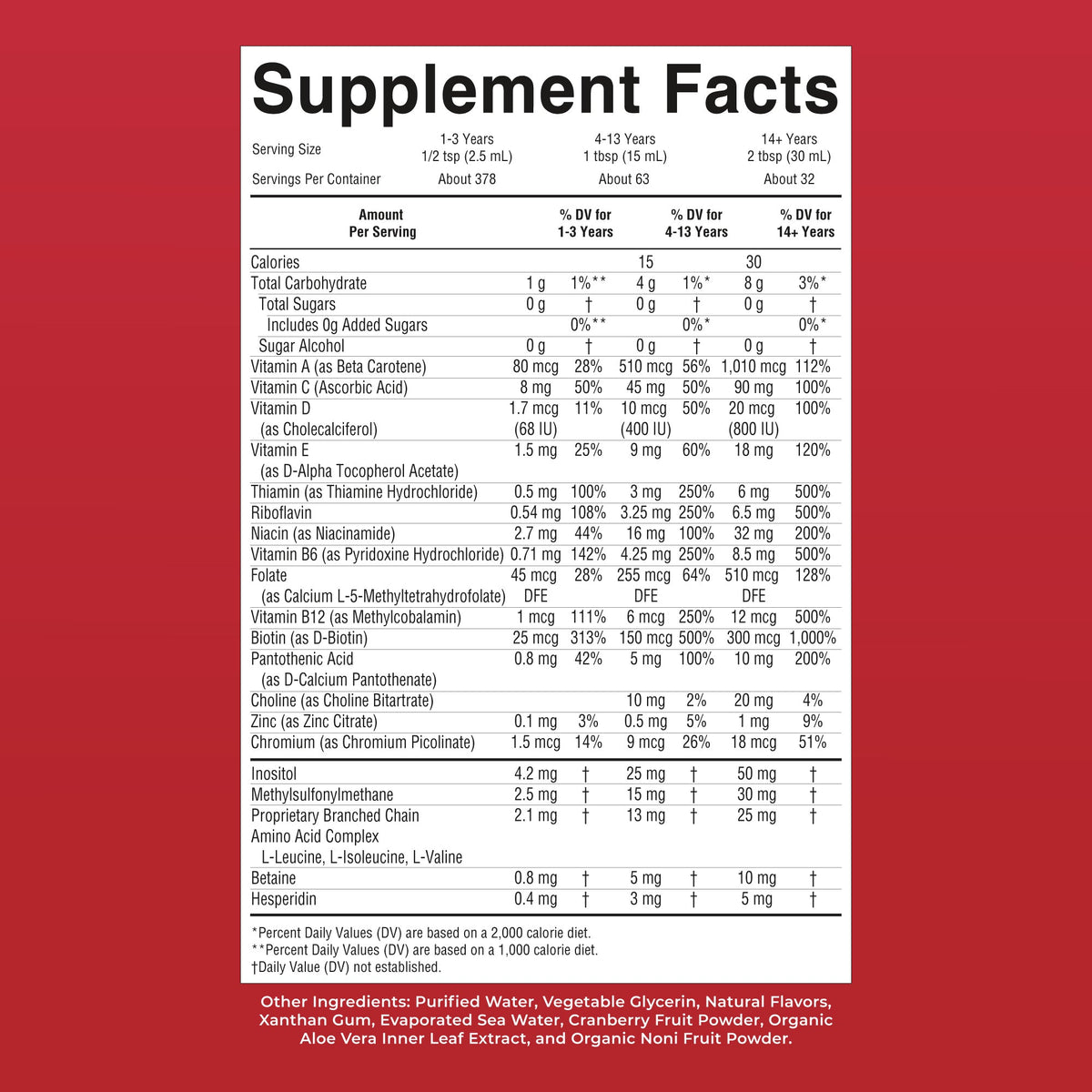 MaryRuth’s Liquid Morning Multivitamin — Raspberry, 32 fl oz — supplement facts